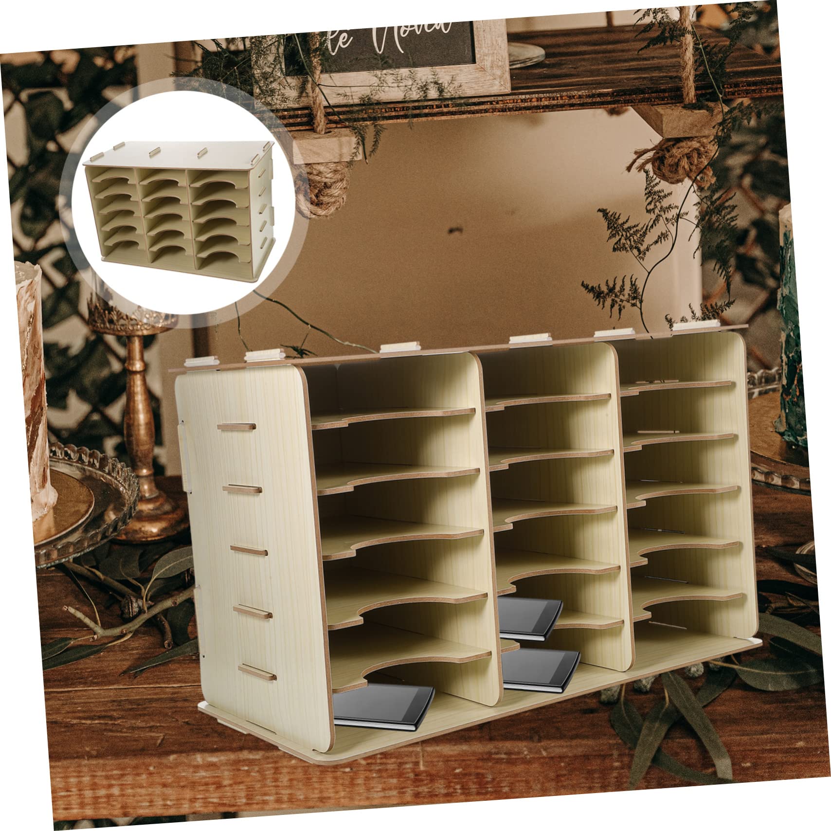 Porta Cellulare Organizer da Tavolo in Legno Scatola Portaoggetti per Telefono Cellulare Contenitore da Scrivania Scomparti Multipli per Aula e Ufficio