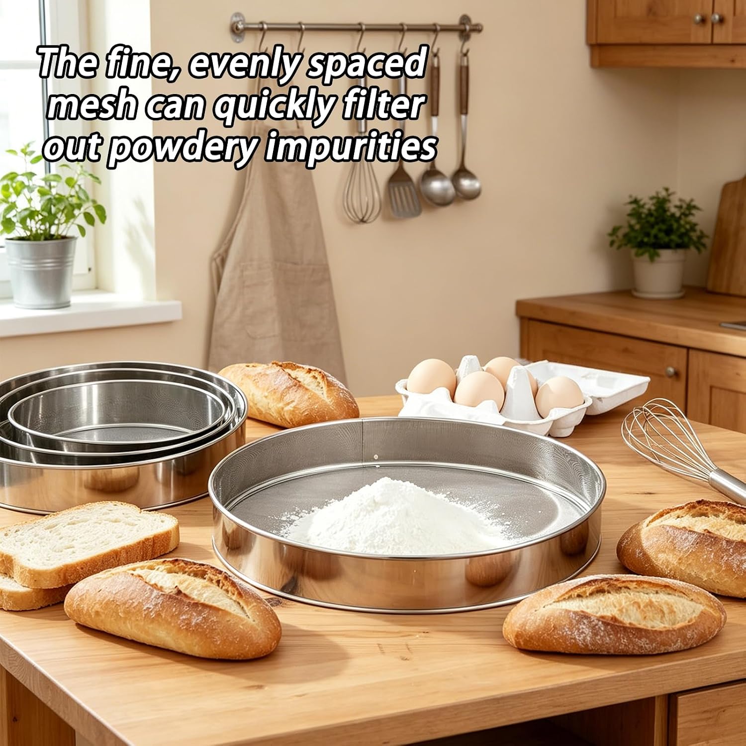 2 Pcs Round Flour Sifter Stainless Steel Fine Mesh Sieve