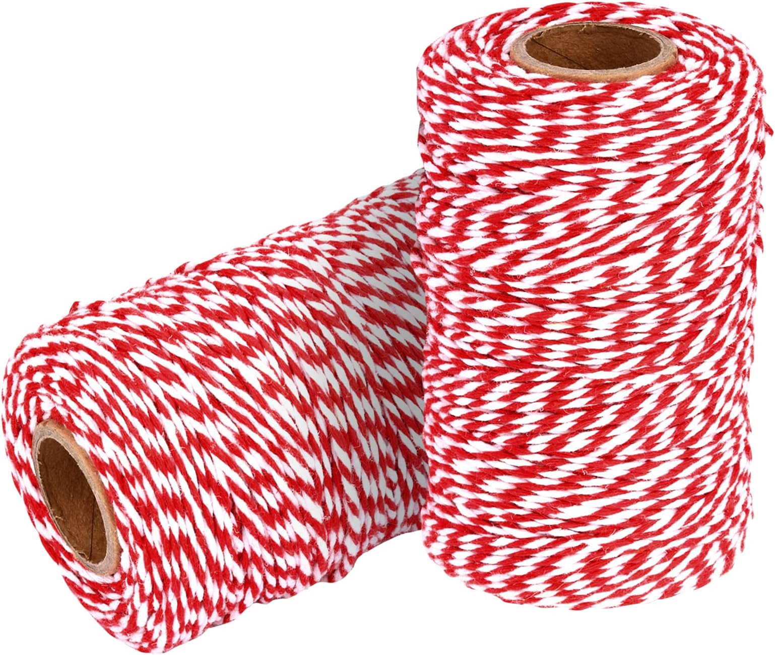 Cotton Twine String Bakers Rope: 2 Roll Twines for Crafts Gift Wrapping - 656 Feet Red White Twine for Kitchen Cooking