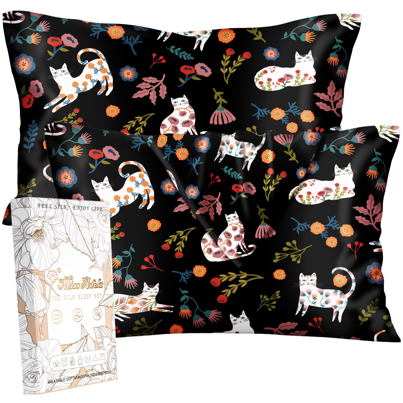 Miss Adola 2 Pack Silk Pillowcase - Standard Size 20 x 26 Inch Silky Pillow Case for Hair and Skin Soft Cute Aesthetic Bed Sleeping Pillow Cover with