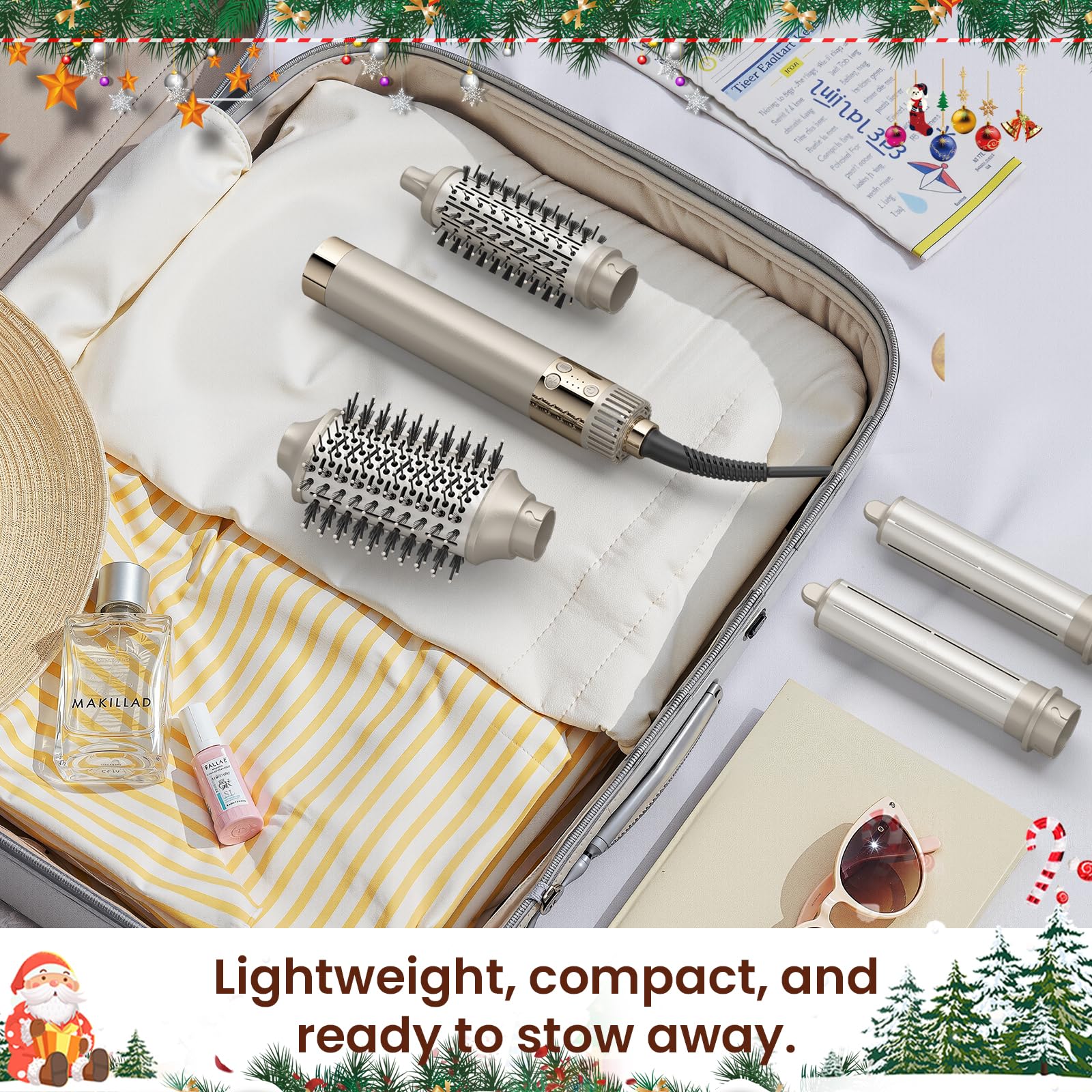 MESCOMB Air Styler 5 en 1, Sèche-Cheveux avec Brosse Soufflante Ovale | Boucleur Auto, Brosse Volumisante, Lissage, Boucles, Séchage Rapide, Anti-Frisottis, Trousse de Rangement pour accessoires