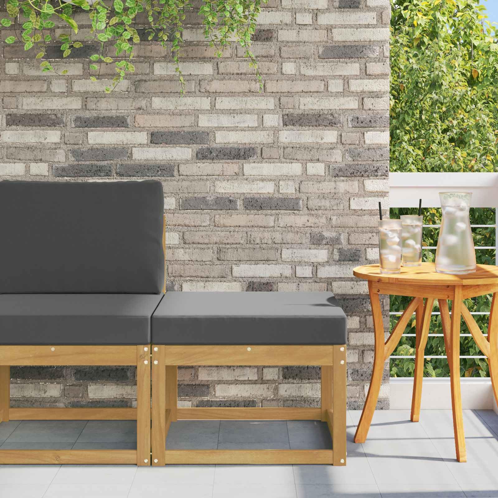 Taboret outdoorowy z litego drewna akacjowego w kolorze białym, odporny na warunki atmosferyczne i trwały, do ogrodu, na taras lub balkon, z poduszką polirattanową, możliwość rozszerzenia