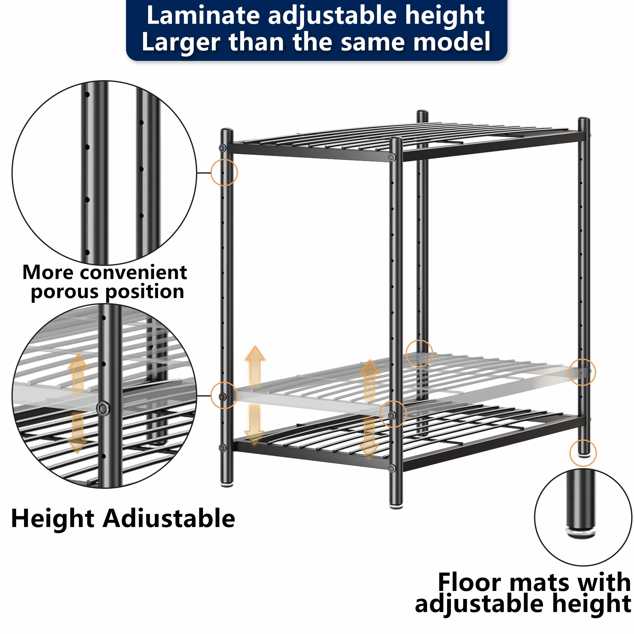 PAPIUTA 2 Tier Storage Shelves Adjustable Heavy Duty Metal Shelf Standing Storage for Kitchen, Pantry, Garage, Basement(No Wheels, 22.8