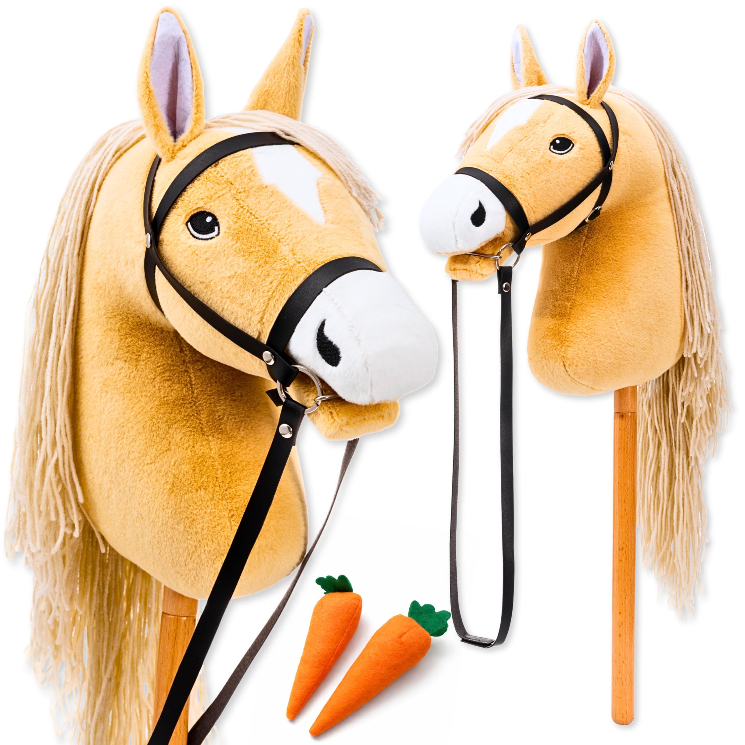 Grand Cheval à Bâton Hobby Horse Beige Haflinger A3 pour Enfants avec Tige à visser