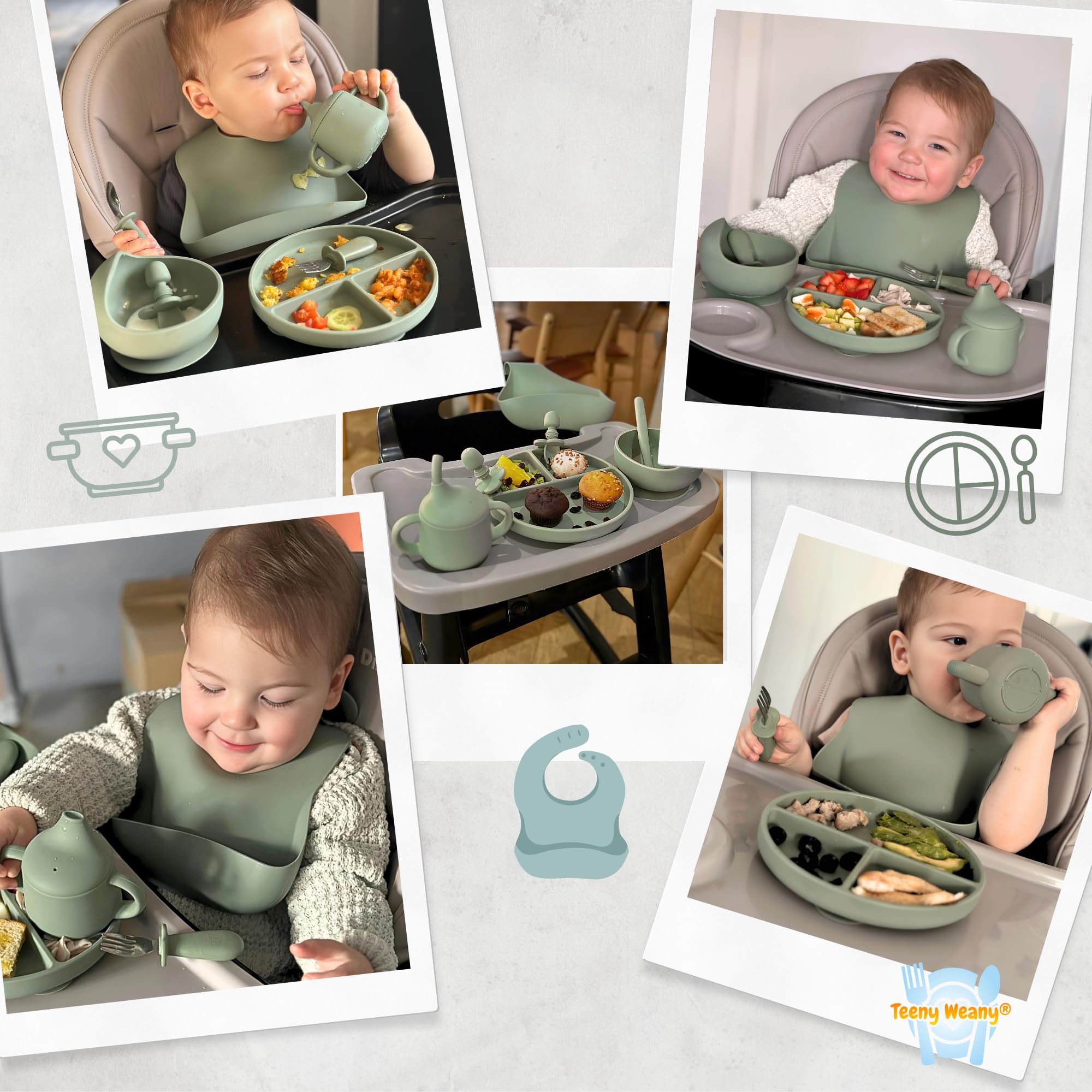 Teeny Weany Baby Feeding Set, 9-Piece Silicone Weaning Set for Baby Led Weaning Suction Plate Bowl Sippy Cup Bib Spoon Fork - Image 2