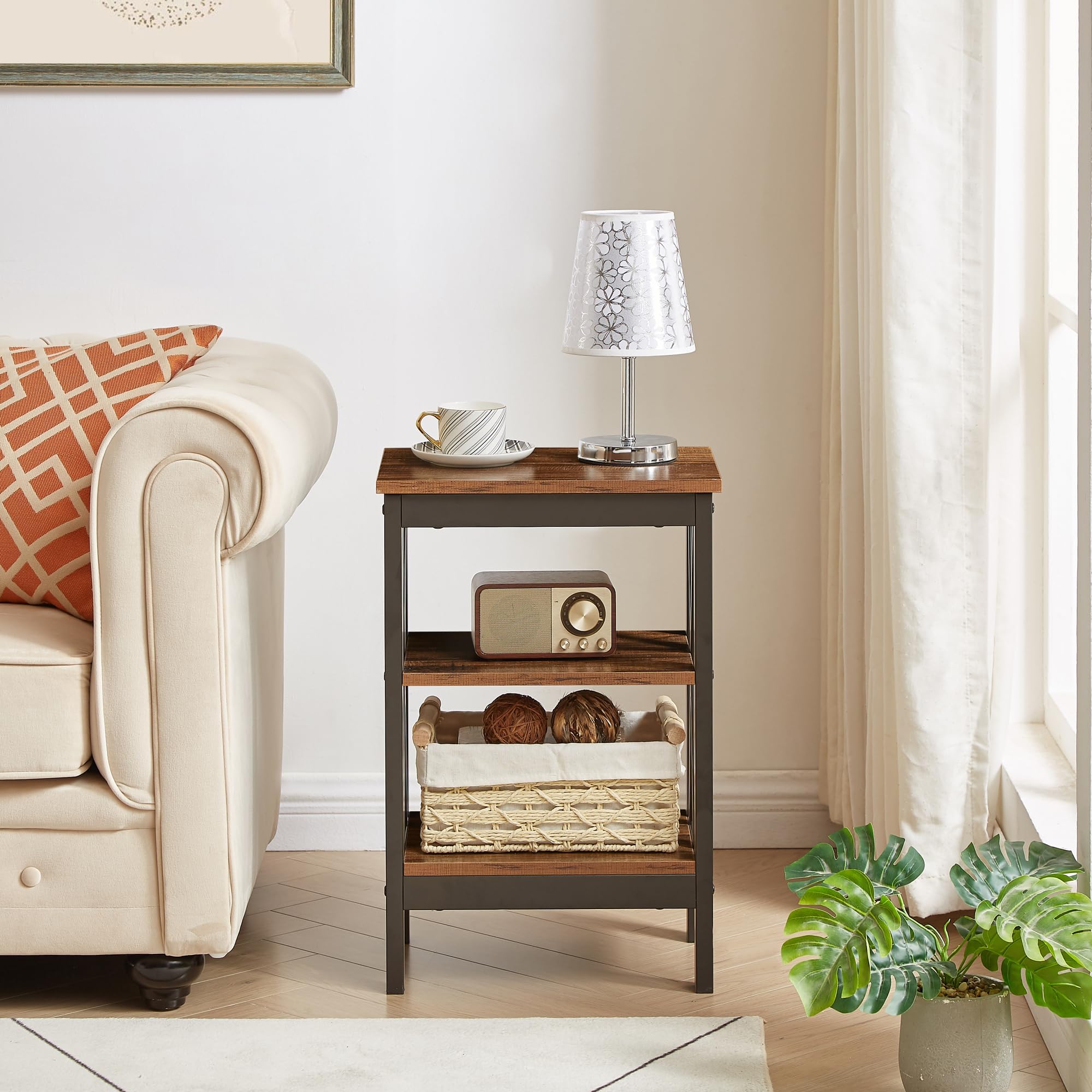 VECELO Versatile Side/End Table with Storage Shelf Nightstands for Living Room,Bedroom Furniture (Set of 2), Shelves, Retro Brown