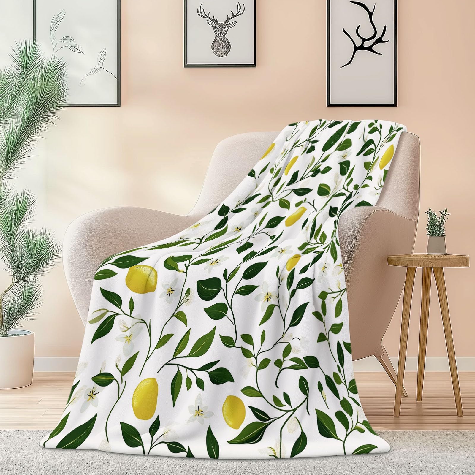 Manta Polar de Franela de Microfibra Flores Simples Hojas Mantas Impresas para la Siesta del sofá, para sofá Cama, Dormitorio, Sala de Estar 180 x 200 cm, Blanco