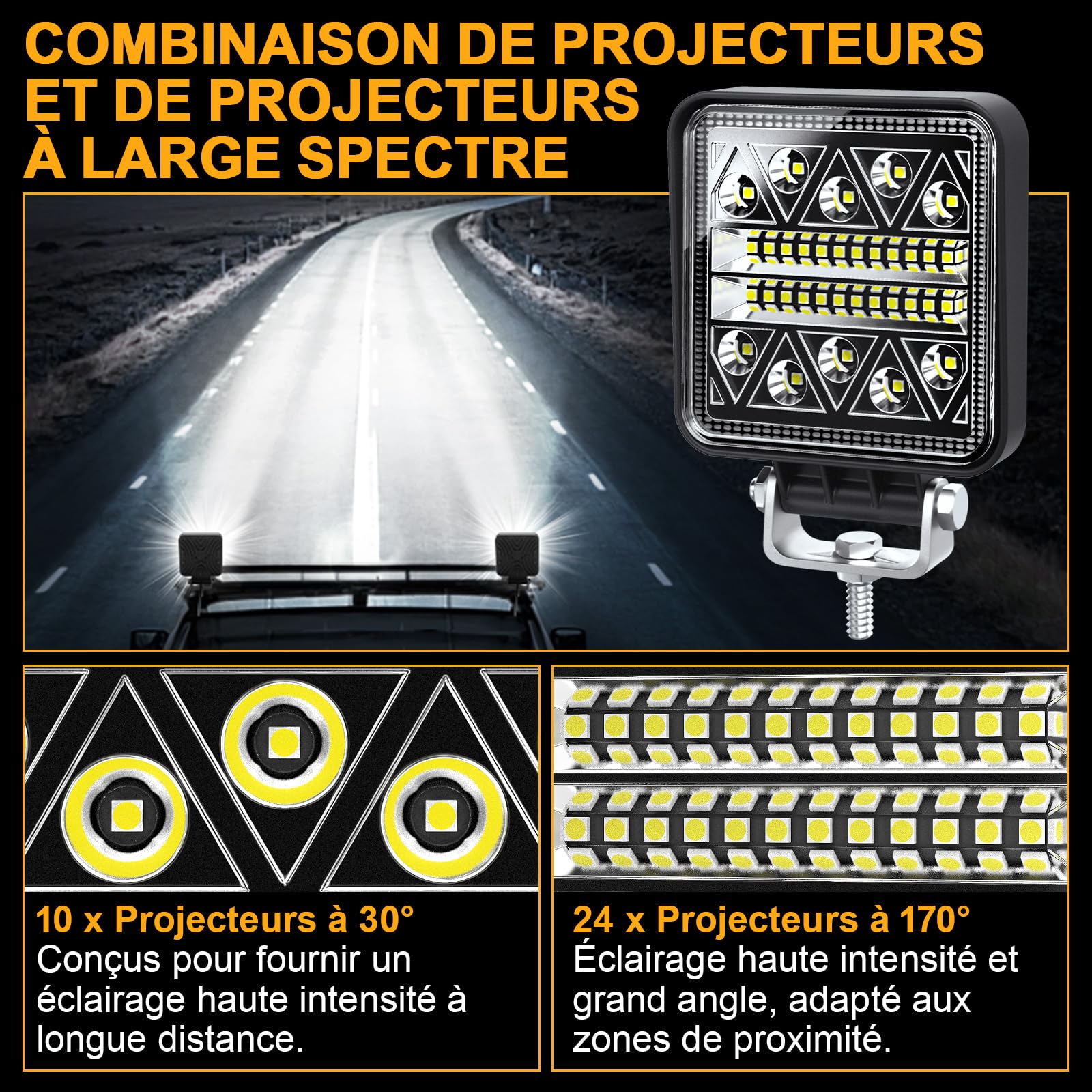 antom 102W Phare de Travail led 15000LM Feux de Recul Led 12v, Phare Led Projecteurs pour voiture, tracteur bateau, 12-24v camion