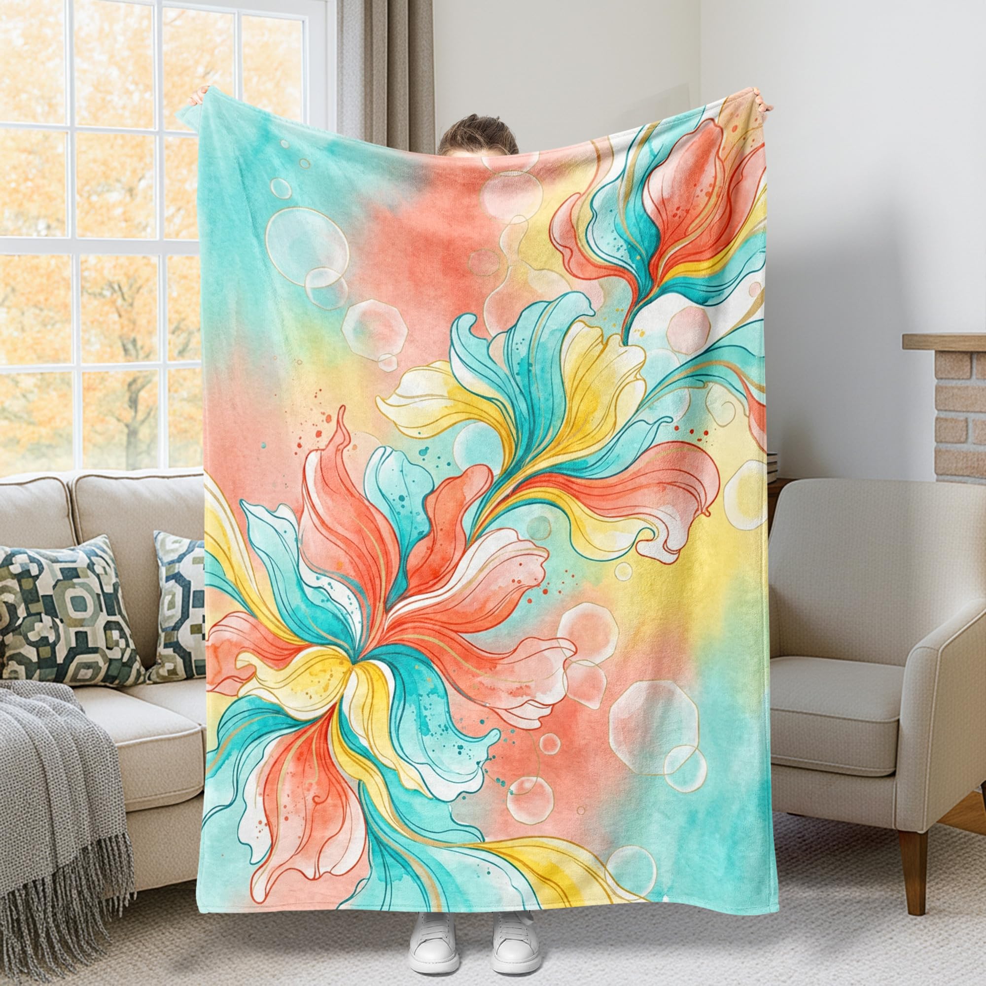 Jeté de lit en molleton fleuri plaid canapé confortable 127x152 cm