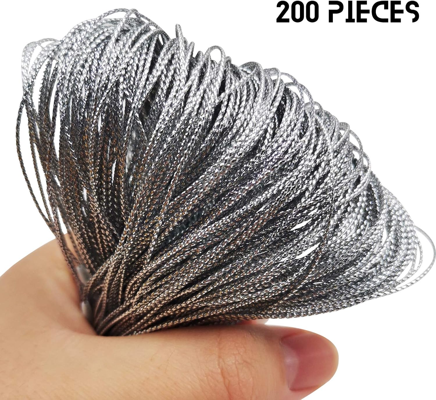 200Pack Silver Christmas Ornament Hanger Snap Locking String, Precut Hanging Ropes Fasteners Polyester Ropes for Christmas Tree Ornament Decorations