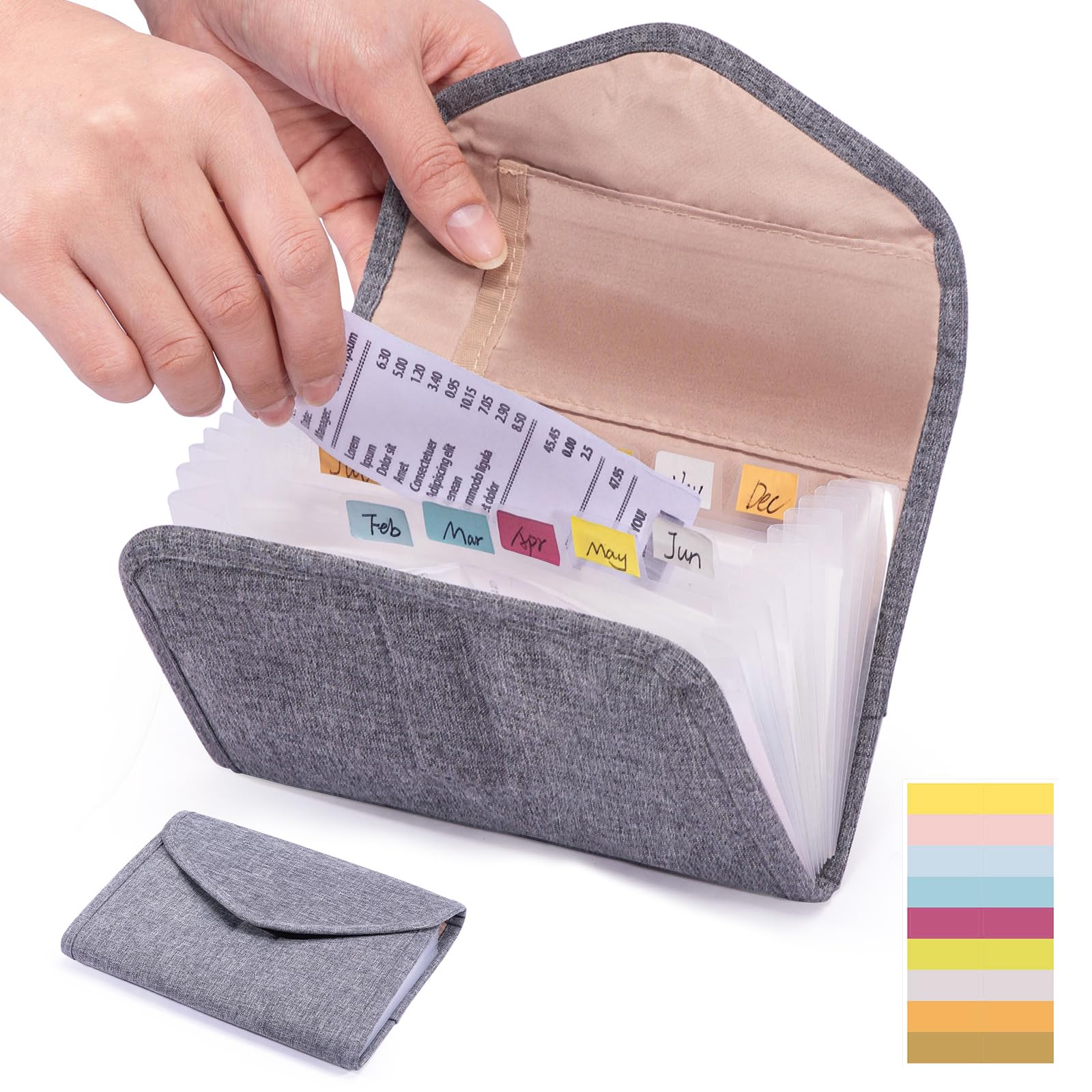 FRECOLSH Fabric Receipt Organizer 7X5 - Receipt Holder 12 Pockets - Money Organizer - Elegant Receipt Holder - Coupon Holder - Cash Organizer -