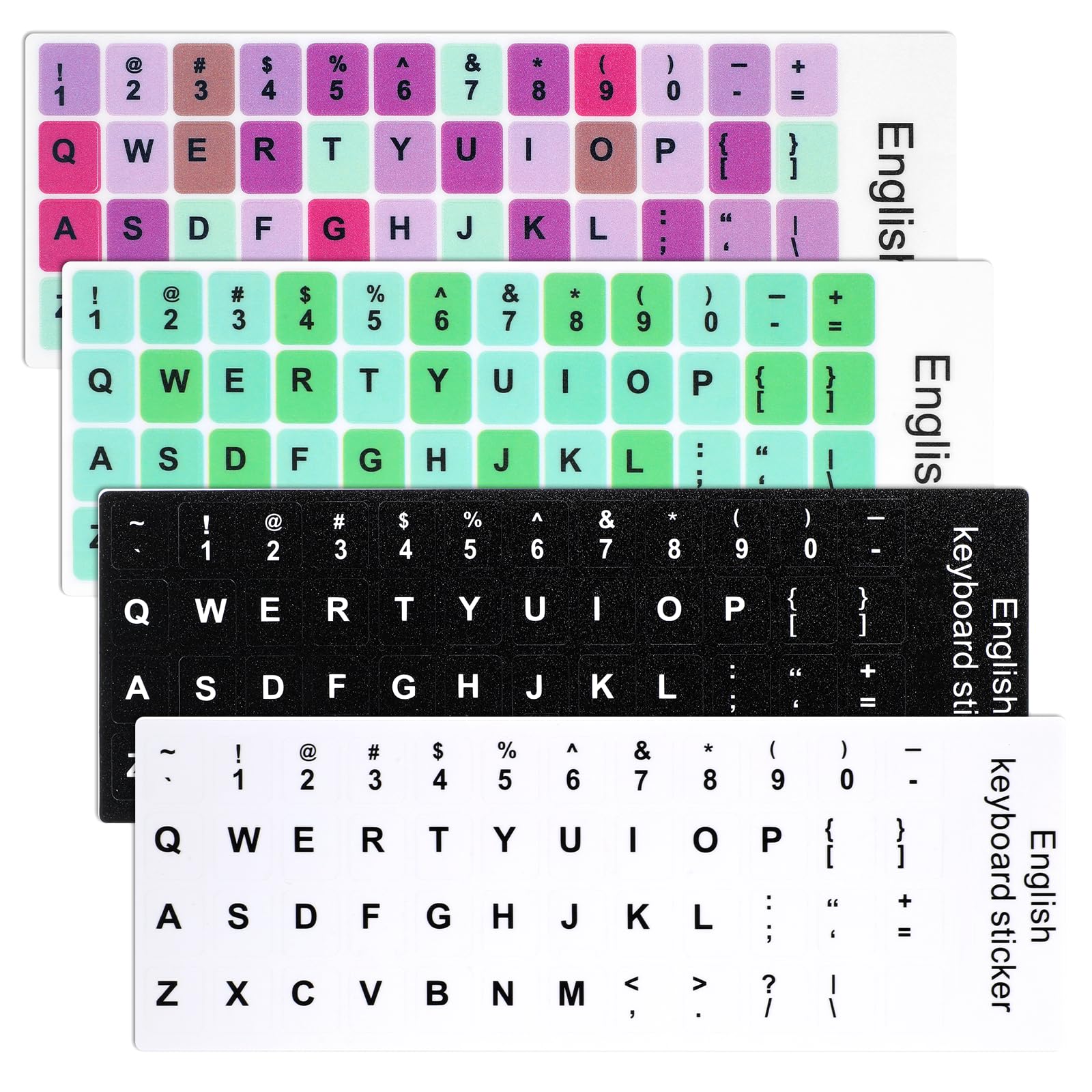 4 Pcs Keyboard Stickers, Universal Keyboard Replacement Letters Colorful Keyboards Stickers Letters for PC Laptop Notebook Computer Desktop (Black,