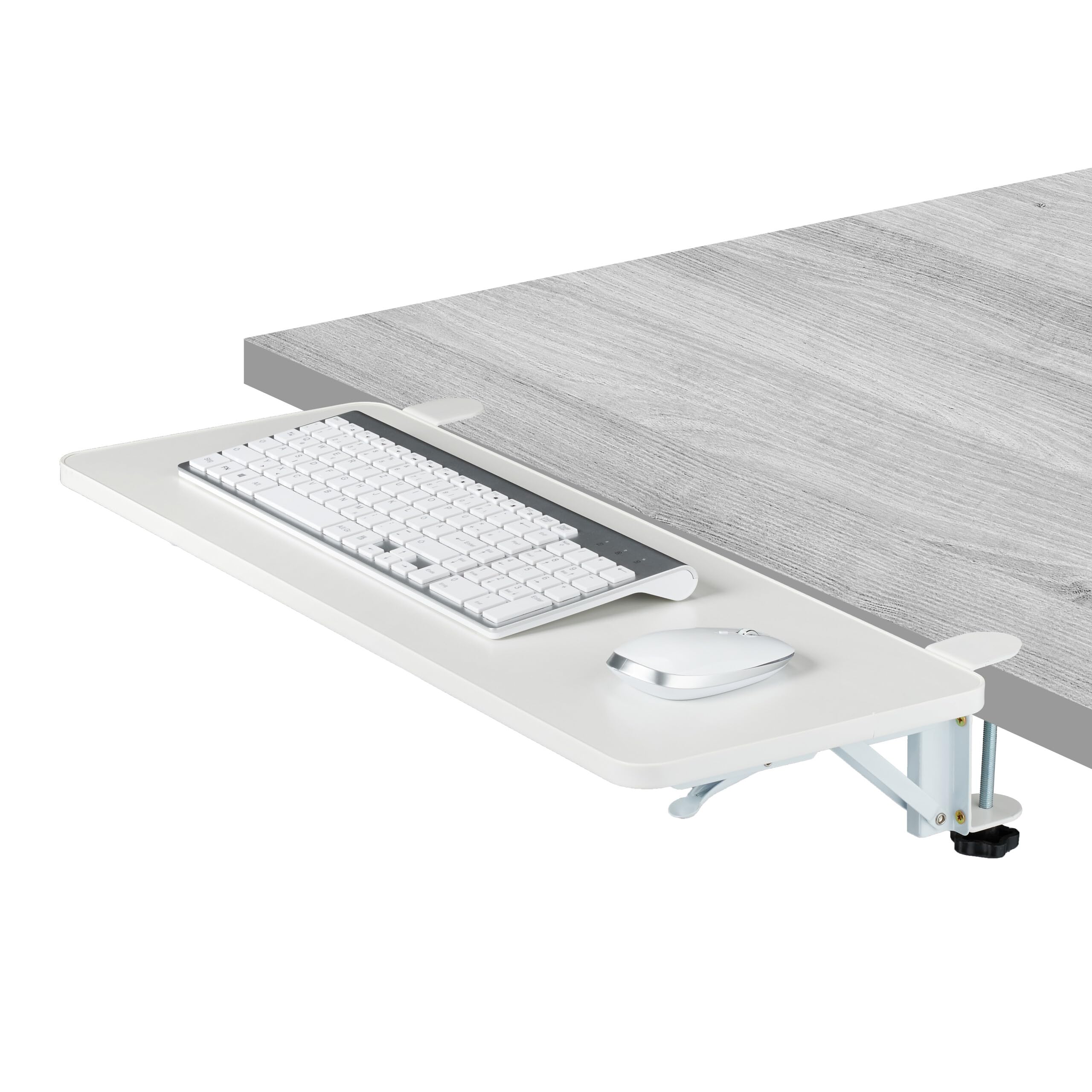 Relaxdays Extensor de Escritorio, 65 x 24 cm, Plegable, Colgar con Pinzas, Bandeja Teclado Ergonómica, Moderno, Blanco
