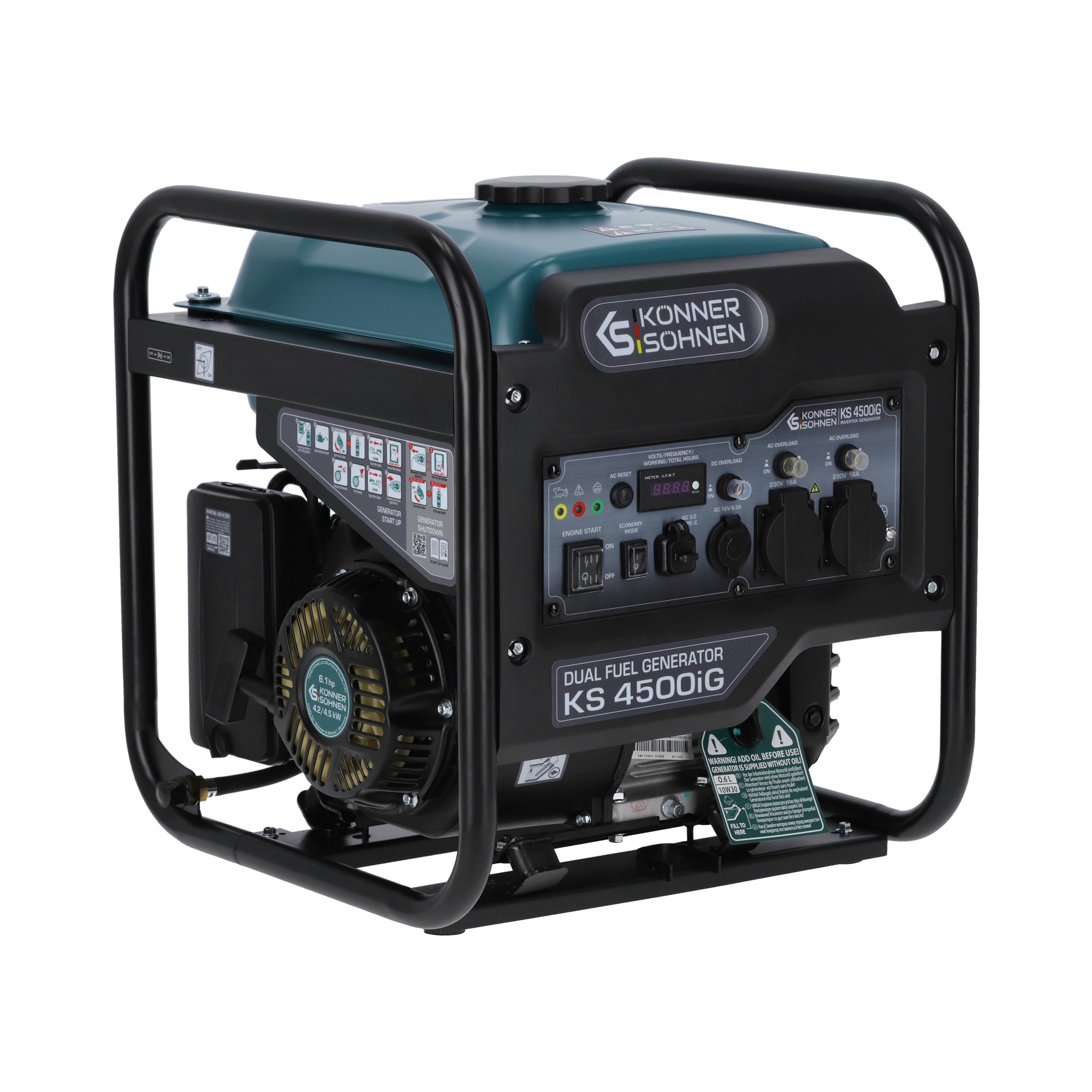 K&S Könner&Söhnen KS 4500iG Invertergenerator (Gas/Benzin) 4500 W, stromgenerator mit USB, Eco-Modus | notstromaggregat für Camping, Zuhause und Werkstatt, generator inverter, stromerzeuger Benzin LPG