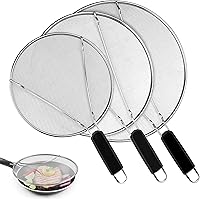 NONLEY 3-Pack Stainless Steel Splatter Screens 9.5" 11.5" 13" Fine Mesh Grease Guards with Silicone Handles for Frying Pans