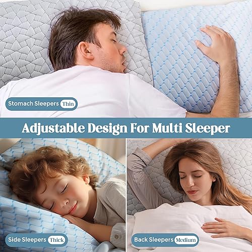 Miniatura 6 de WOLKI Juego de 2 almohadas de espuma viscoelástica de tamaño Queen, paquete de 2 almohadas refrescantes de espuma viscoelástica triturada, almohada