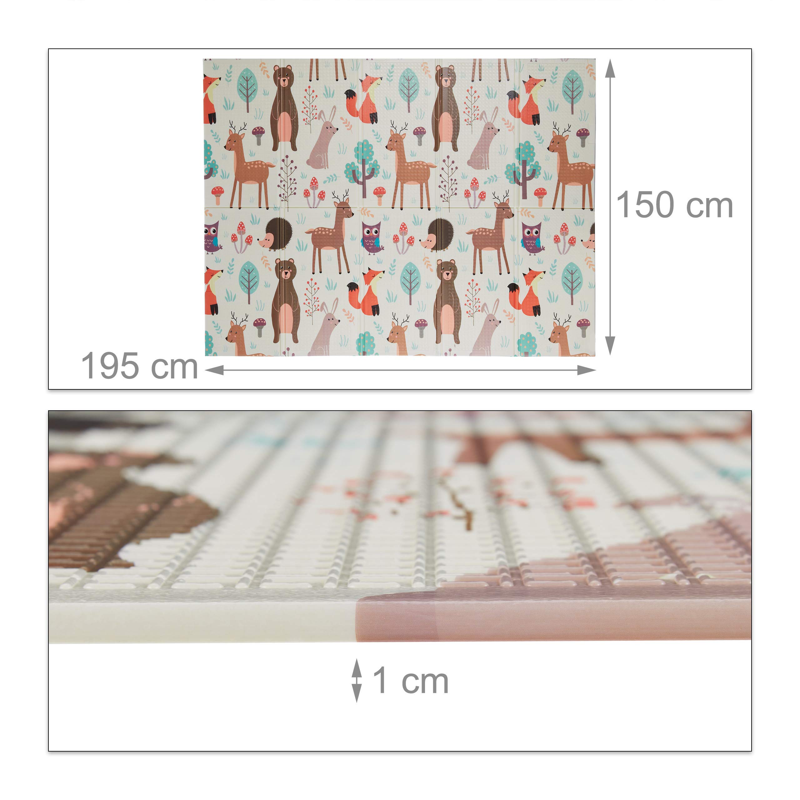 Relaxdays Spielmatte Für Babys – Faltbar, Schadstofffrei, 195 X 146 Cm, Mit Tiermotiven, Aus XPE-Schaumstoff