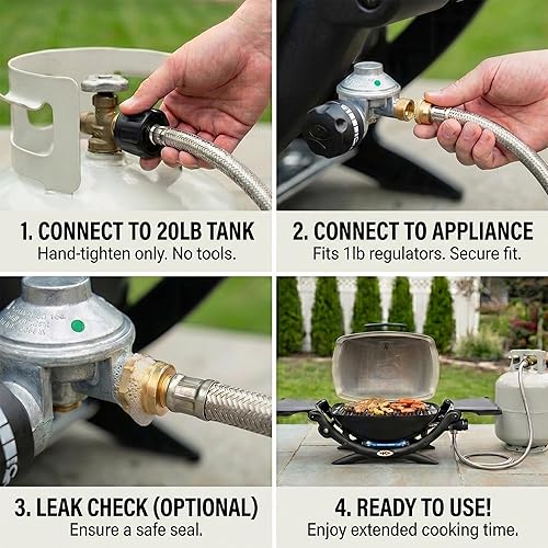 Miniatura 7 de Manguera adaptadora de propano trenzada de acero inoxidable de 5 pies para calentador Buddy y parrilla Blackstone, convertidor de tanque de 1 libra