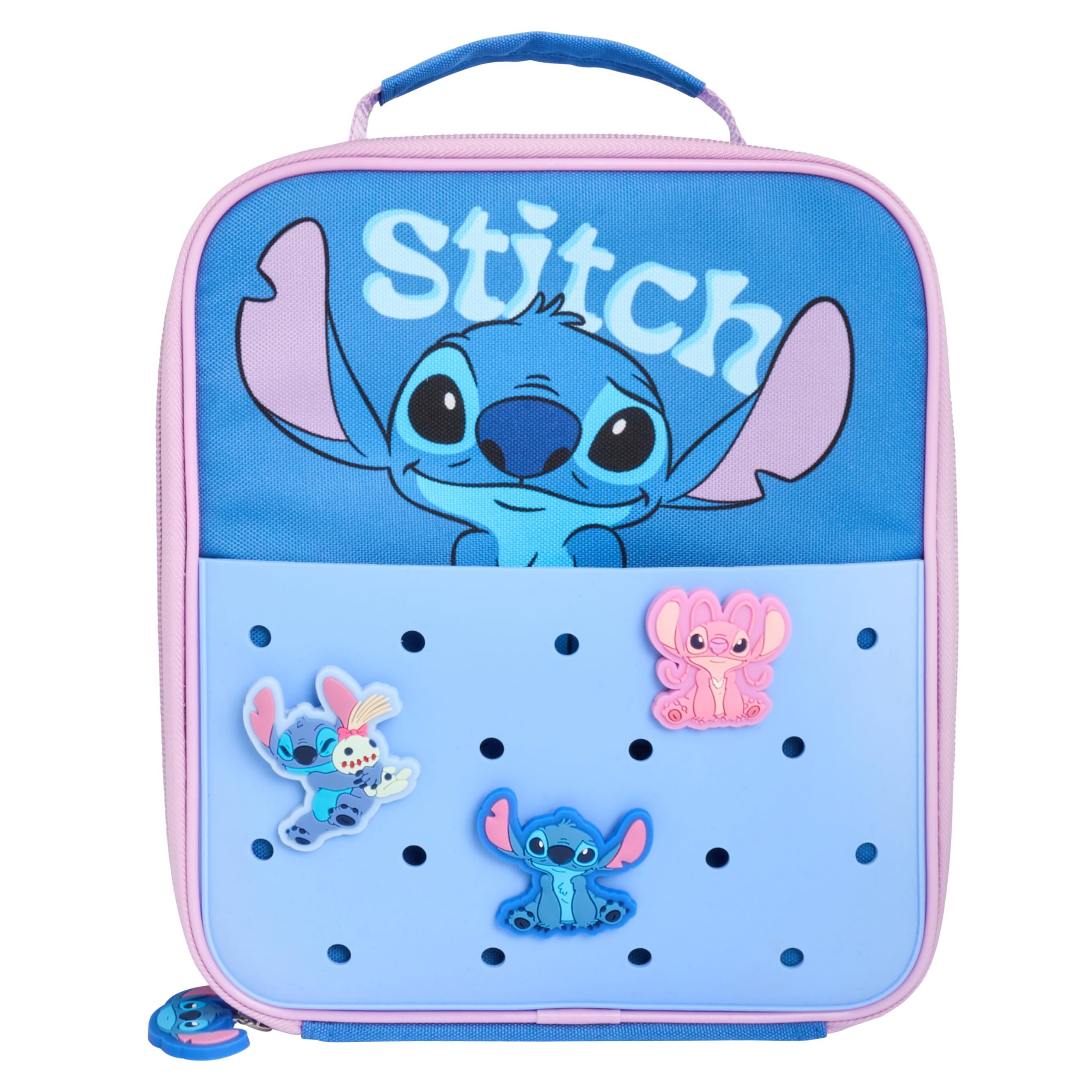 Disney Stitch Insulated Lunch Bag with Stitch and Angel Charms - Perfect for Kids School or Travel