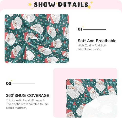 Miniatura 4 de Sábanas verdes para cuna de Papá Noel, sábanas ajustables elásticas para cuna para niños y niñas, sábana unisex acogedora para cuna de bebé, 28 x 52