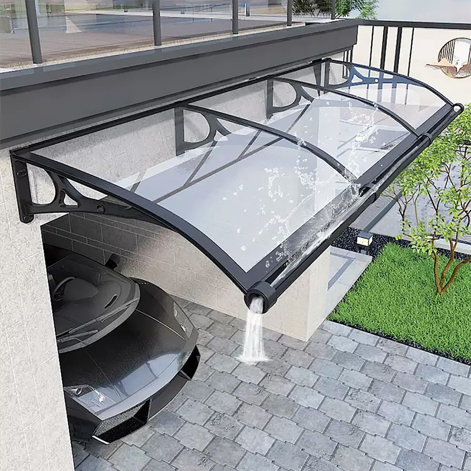 LWJSOCP Aluminum Front Door Canopy with Polycarbonate Roof - Outdoor Patio Shelter for UV Rain & Snow Protection - Aw for Entryway & Porch