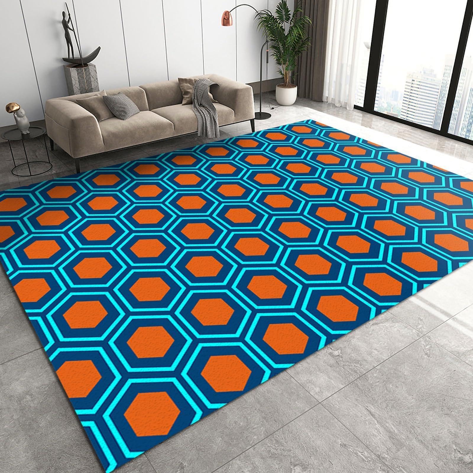Tapis de salon géométrique orange 150x200 cm lavable en machine