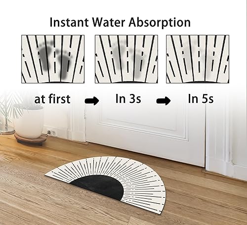 Miniatura 5 de Mingnei Tapete de baño bohemio con forma de sol negro con forma de sol y tierra de diatomeas de secado rápido, arte moderno de mediados de siglo,