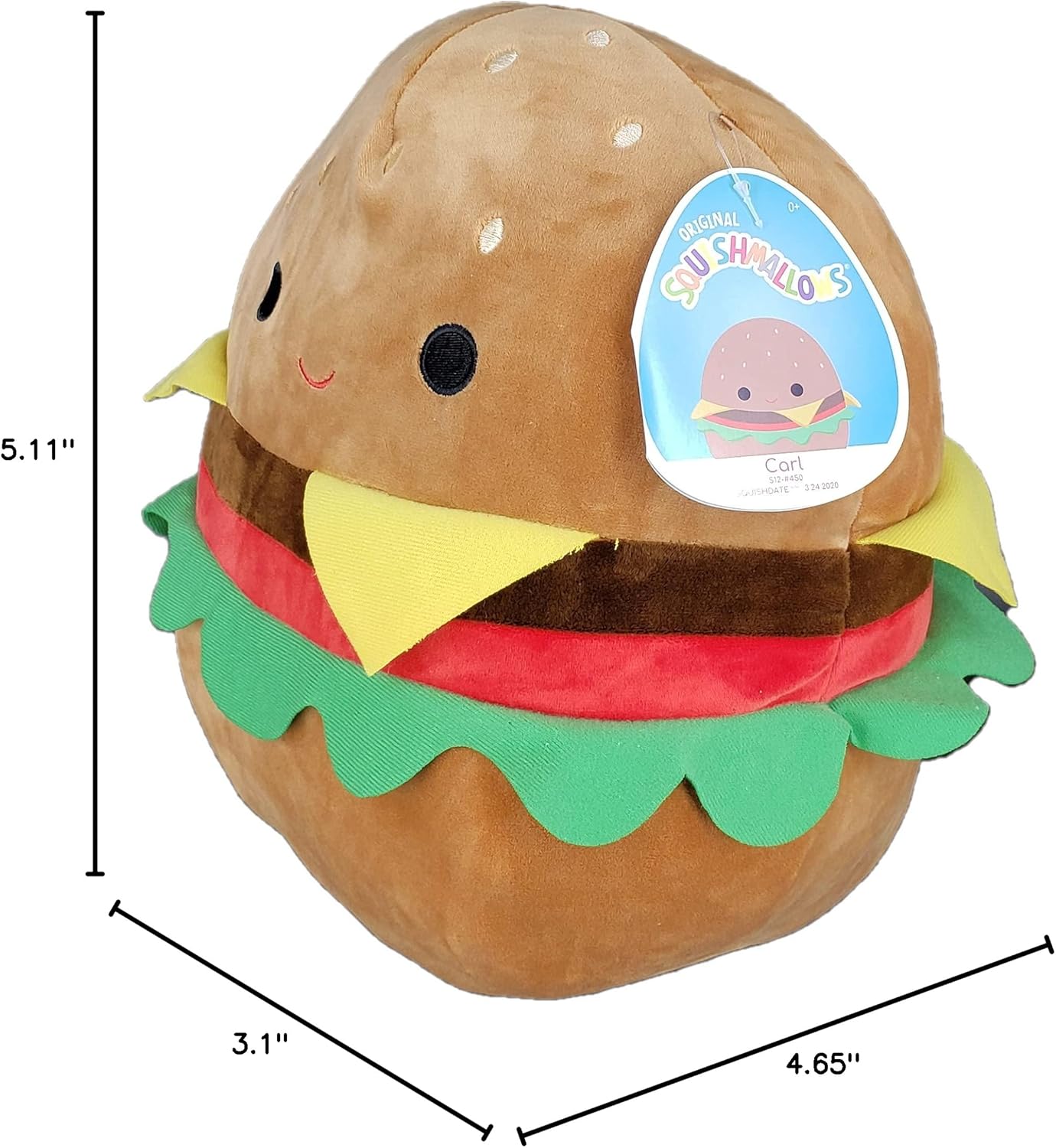 SQUISHMALLOW KellyToys -12 Inch (30cm) - Carl The Cheeseburger - Super Soft Plush Toy Animal Pillow