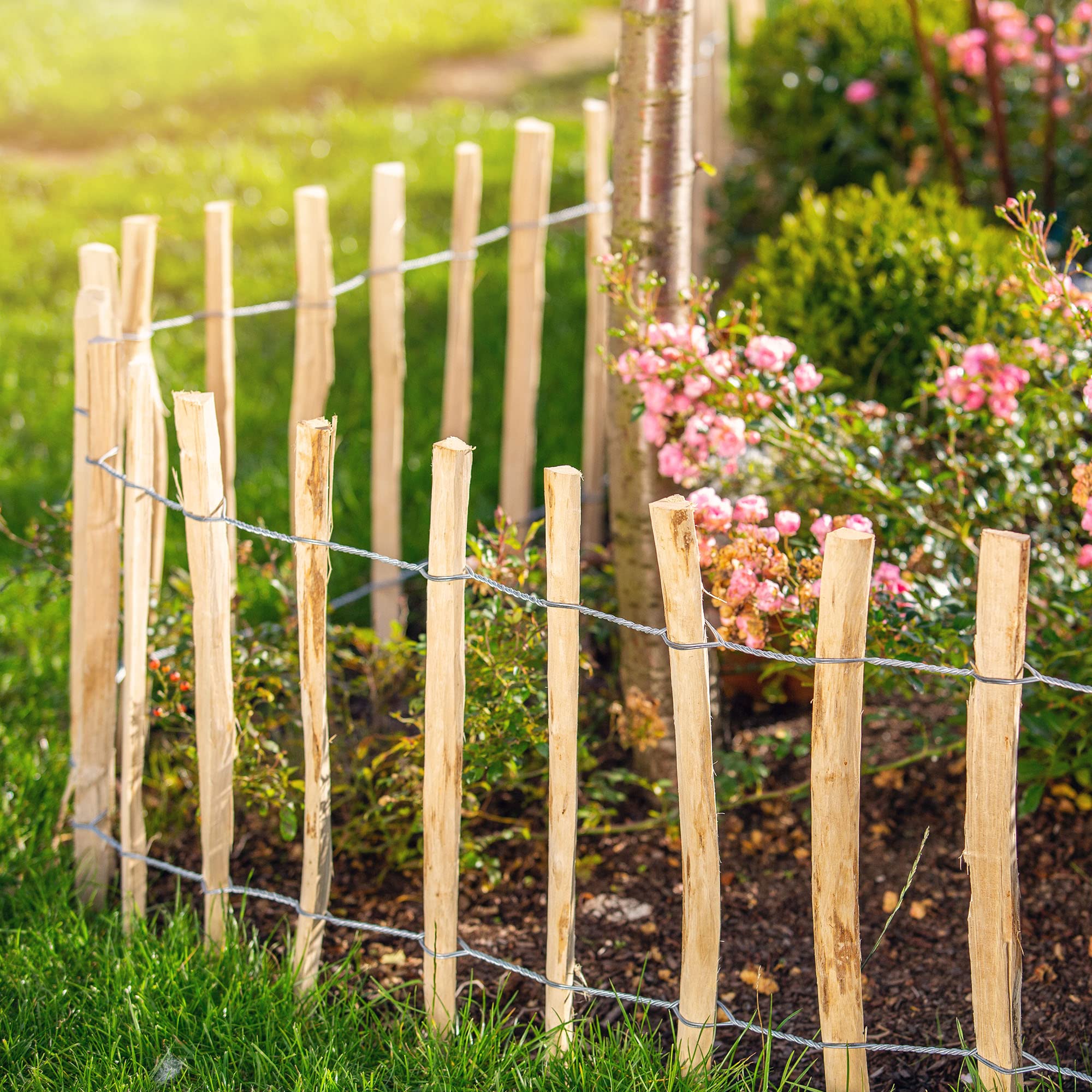 KADAX Cloture a Piquets en Bois de Noisetier pour Jardin, Ganivelle Naturelle et Durable pour Delimitation de l'Espace Exterieur (7-9 cm, 120 x 500 cm)