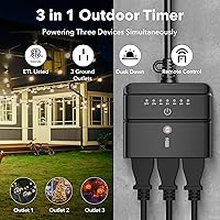 Vista 3 de BN-LINK - Temporizador de luz para exteriores, controlador impermeable de atardecer a amanecer con 2 tomas de tierra para luces de cadena de Navidad