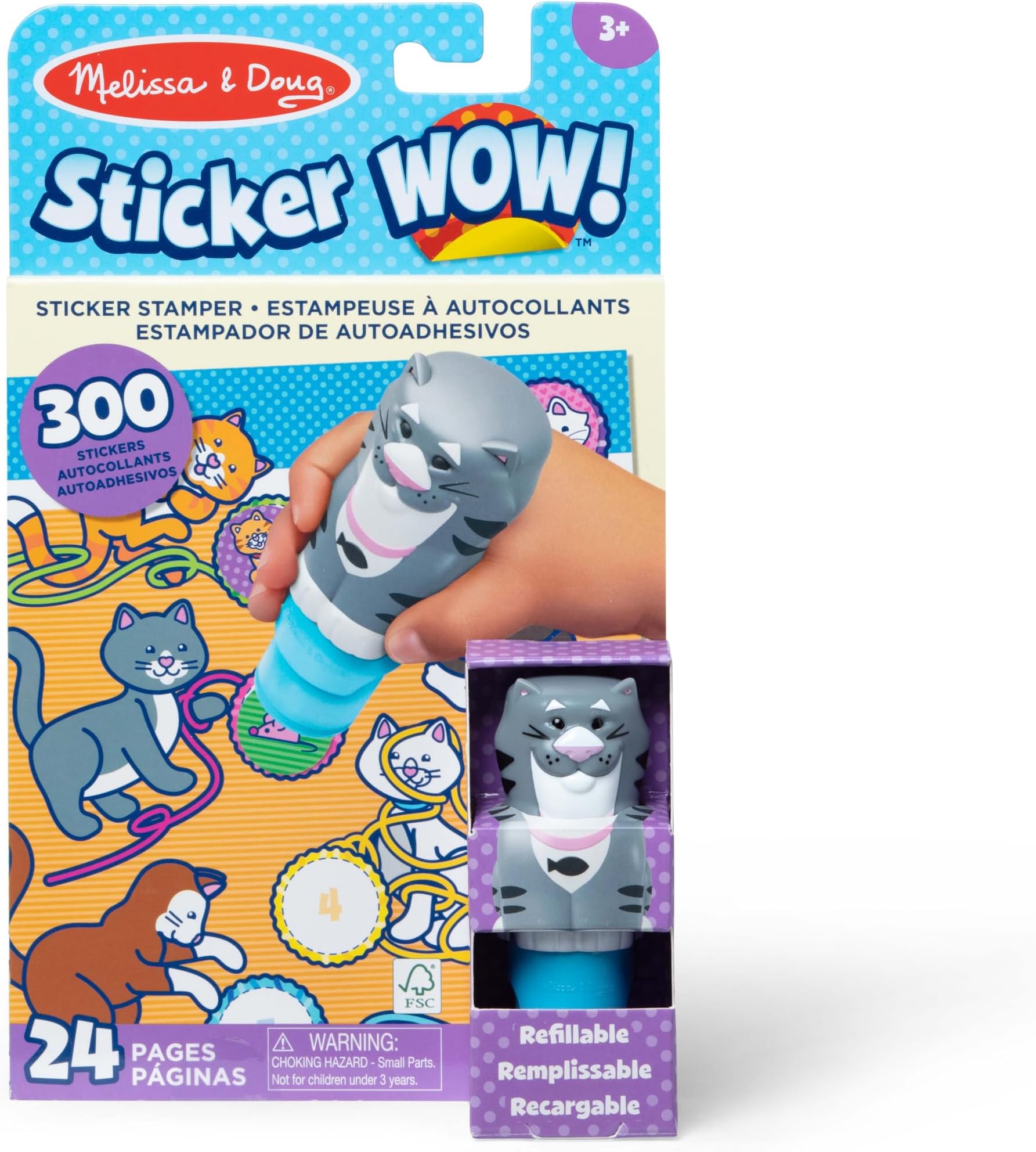 Sticker Wow!™ 24-Page Activity Pad and Sticker Stamper, 300 Stickers, Arts and Crafts Fidget Toy Collectible Character – Cat - for Kids Ages 3+ - FSC Certified