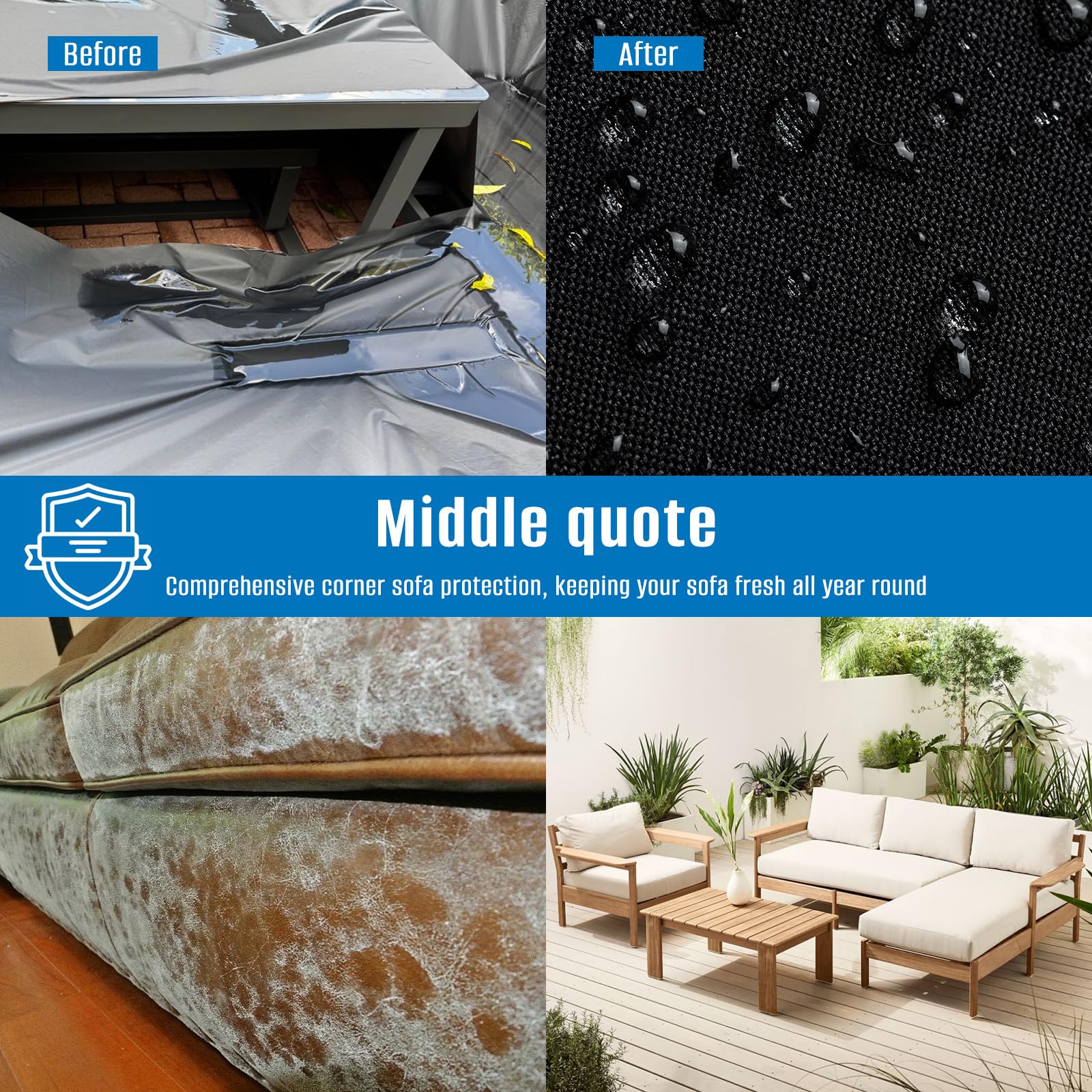 SIRUITON Muebles de Jardín en Forma de V, Tela Oxford 420D, Funda de Sofá de Esquina para Exteriores con Cinta Impermeable, Ratán (215 x 215 x 87)