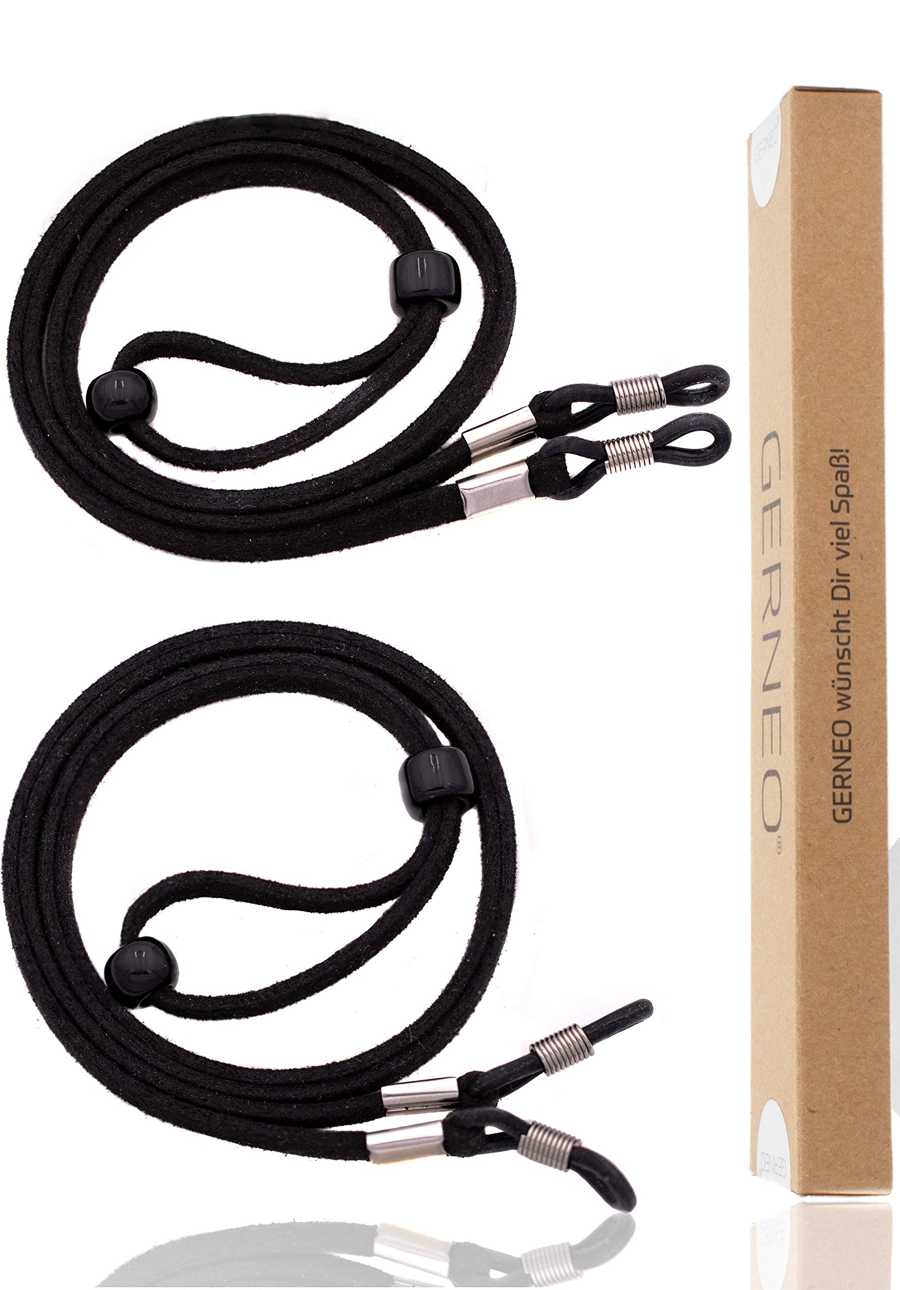 GERNEO Valencia - correa de gafas con aspecto de gamuza - cordón de gafas de imitación de cuero para gafas de sol y de lectura - soportes plateados