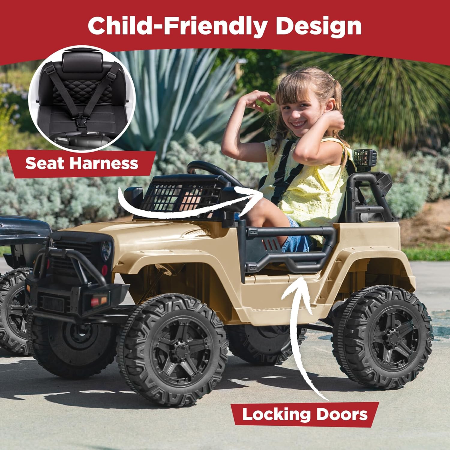 Sand 12V Kids Ride-On Truck with Remote Control and LED Lights