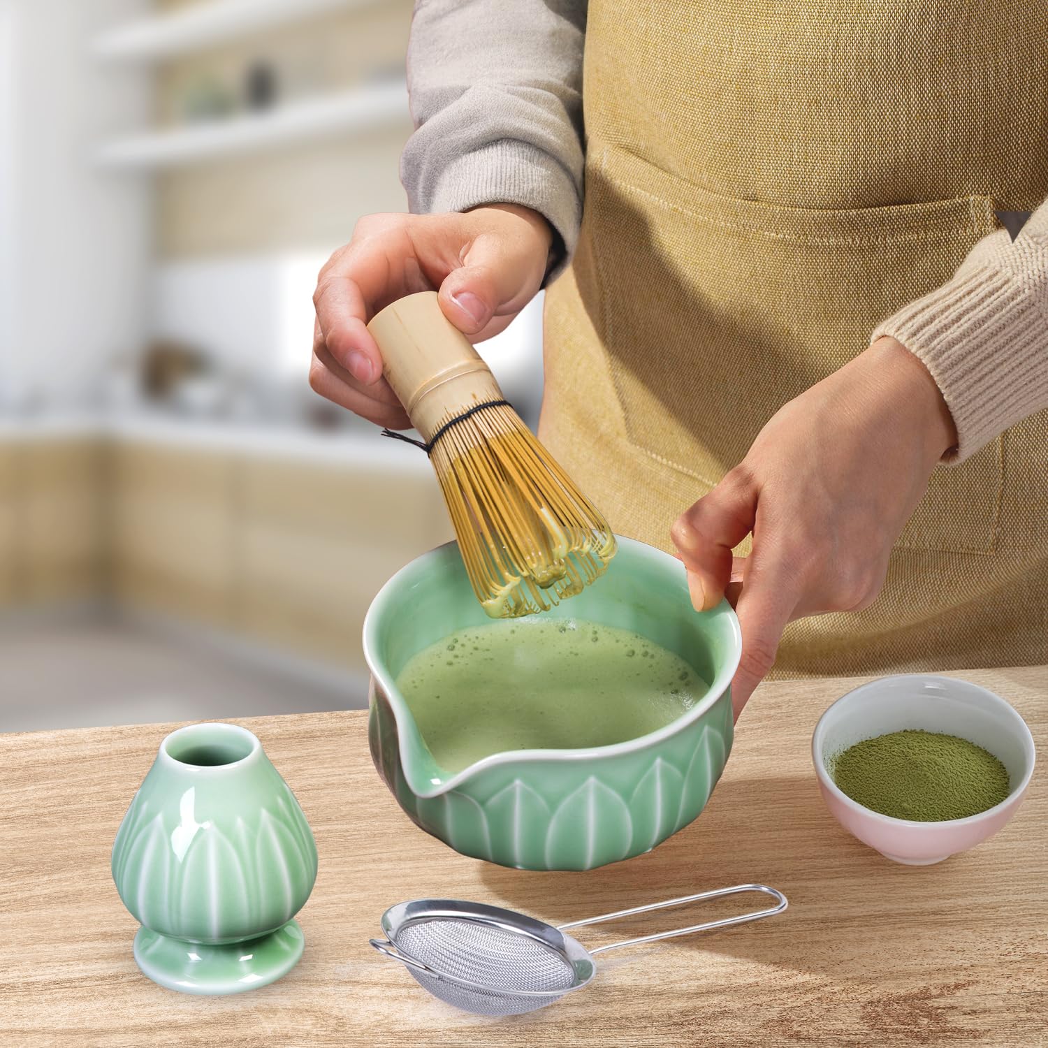 Matcha Starter Kit With Bamboo Whisk & Bowl - Ceremonial Grade Set For Traditional Tea Making - View #2