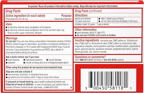 Miniatura 6 de Sudafed Tabletas de alivio de la congestión sinusal de PE, máxima fuerza, sin somnolencia, 10 mg de fenilefrina HCI descongestionante para presión