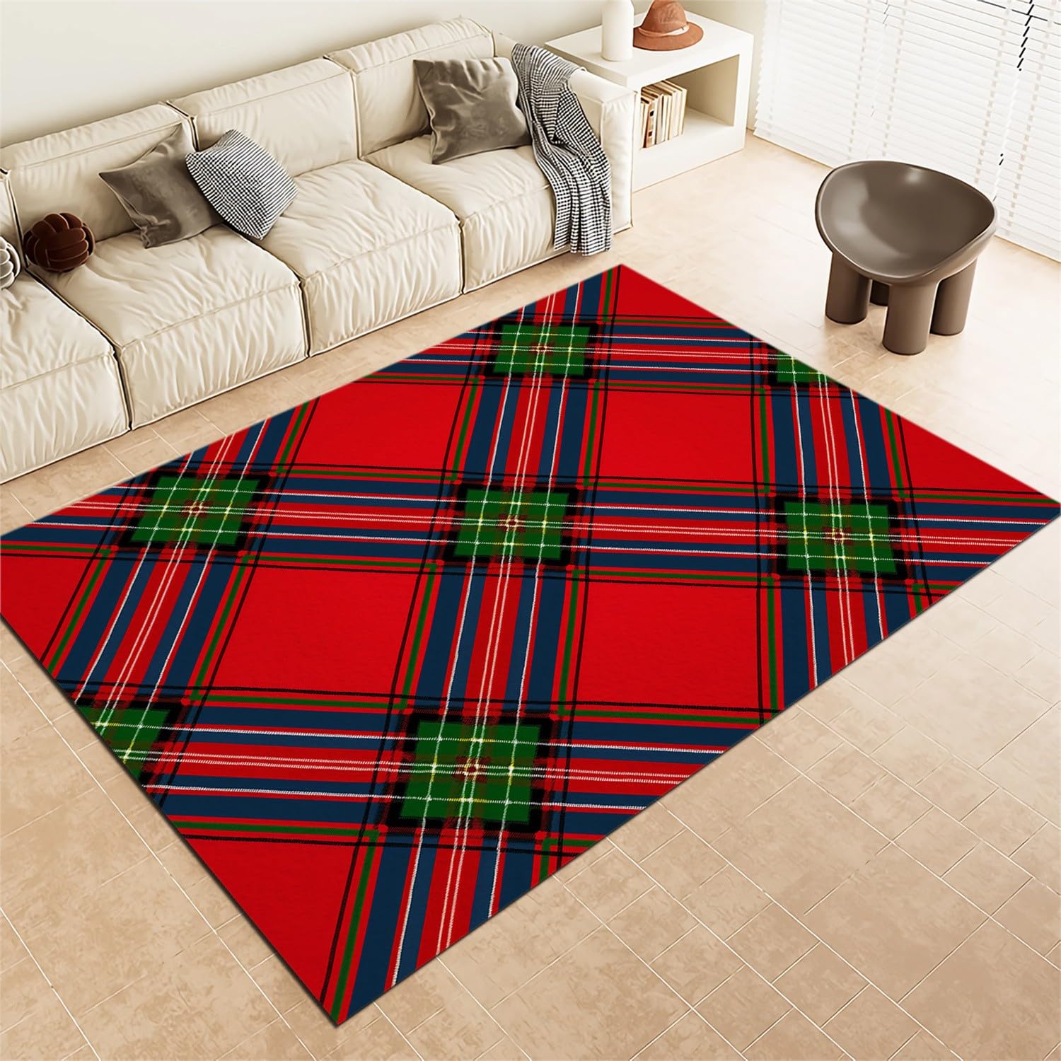 Superweicher Teppich kinderzimmer 80x150cm Schottisch Karierte Streifen Geometrisch Antirutsch Teppich Schlafzimmer-Rechteckteppich, Traditionell Wohnzimmer-Teppich Balkon-Bodenmatte kinderteppich