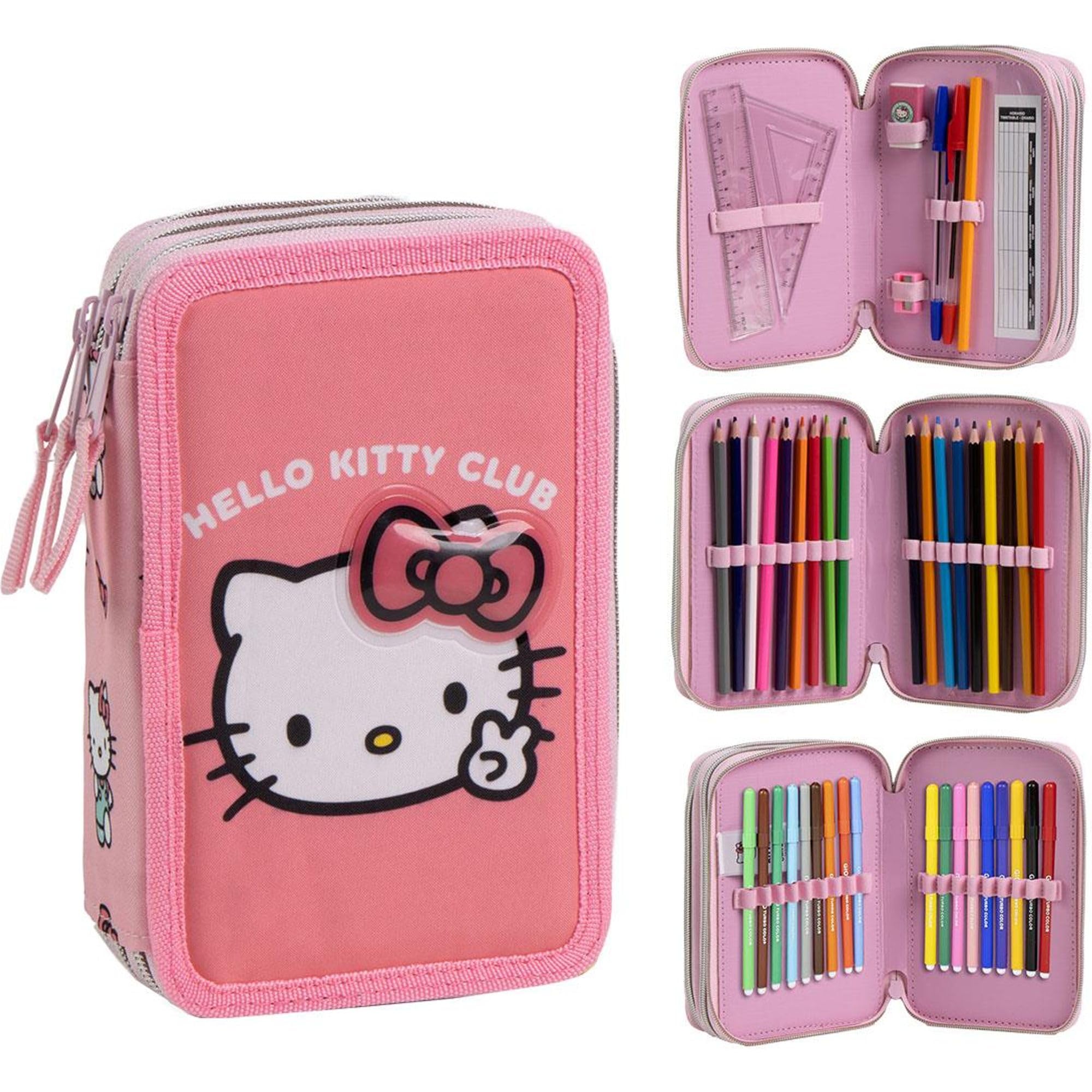 CERDÁ LIFE'S LITTLE MOMENTS Giotto Hello Kitty Pencil Case with Accessories with Markers, Pencils and Pens | Triple Case for Children with Sanrio Design, Hello Kitty, 12.5x6.5x19.5 cm, Licence
