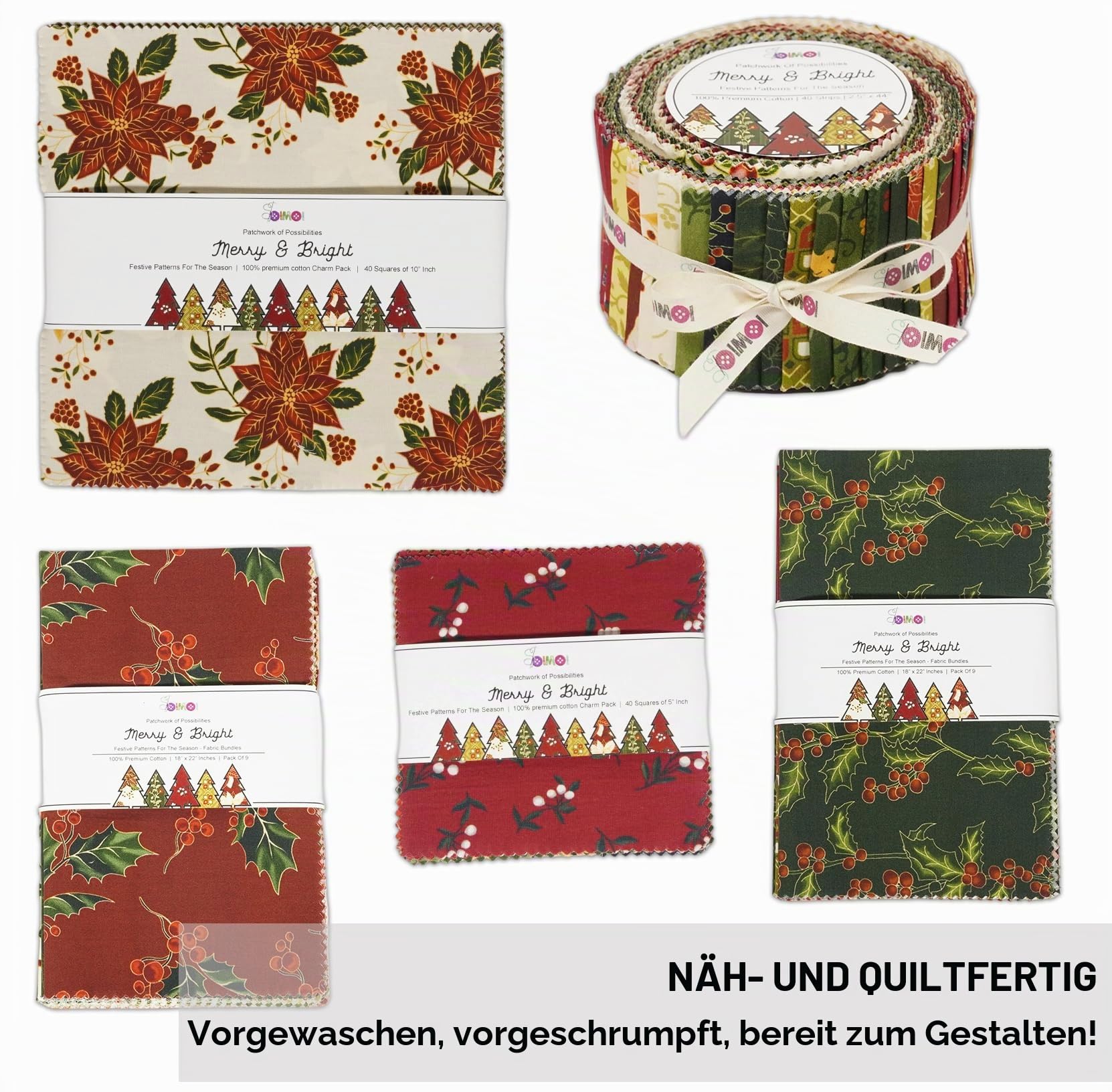 Soimoi Jelly Roll-Stoffe Zum Quilten, 40 Streifen, 6,3 Cm Baumwollstreifenbündel, Perfekter Quiltstoff Für Bastelprojekte, Decken, Vorgeschnittene Steppdeckenstoffe, Teppiche - Mery & Bright