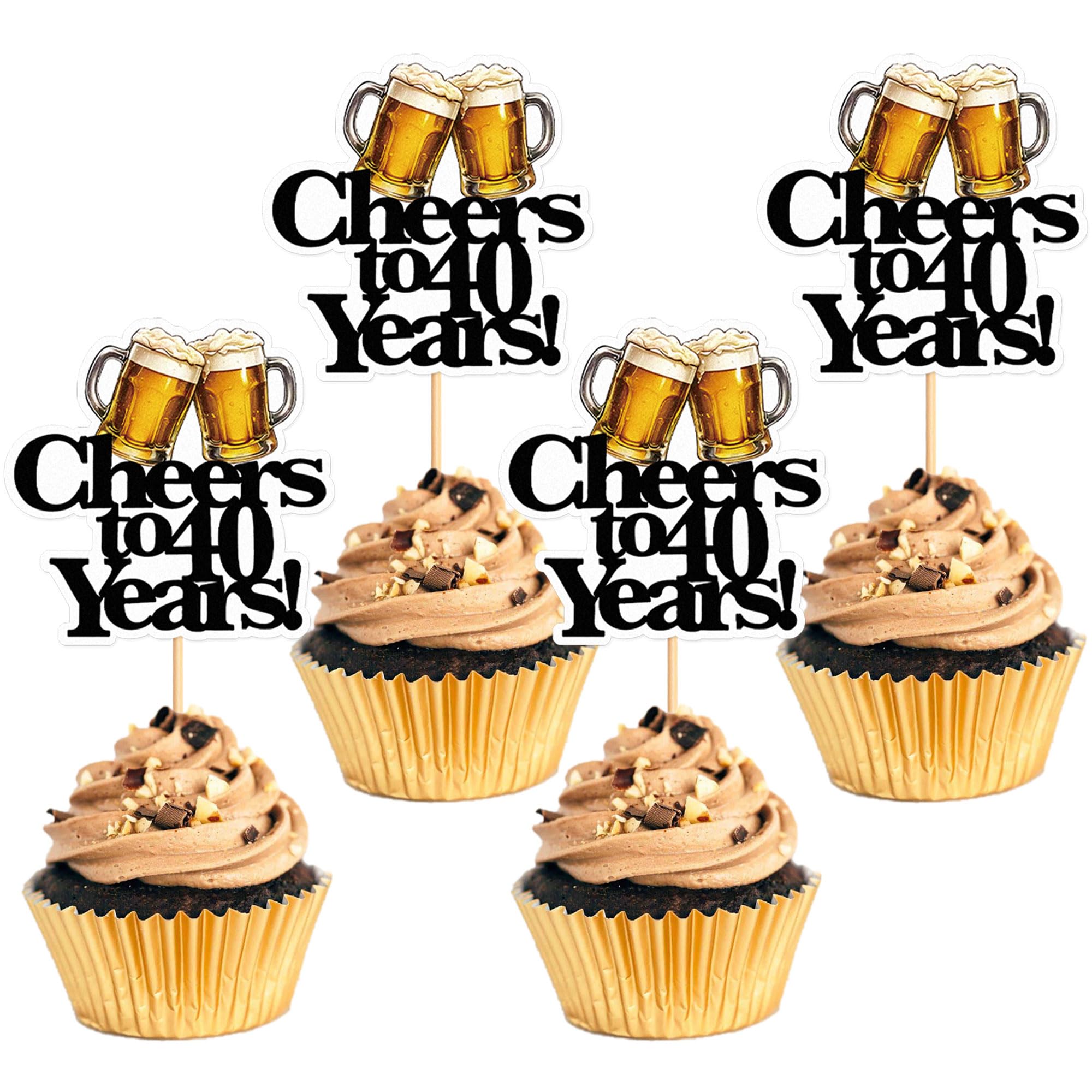 Blumomon 28Pcs 40th Beer Cupcake Toppers Cheers Cupcake Decorations Picks for 30th Birthday Celebration Funny Beer Mug Theme Party Decorations Supplies — image 1