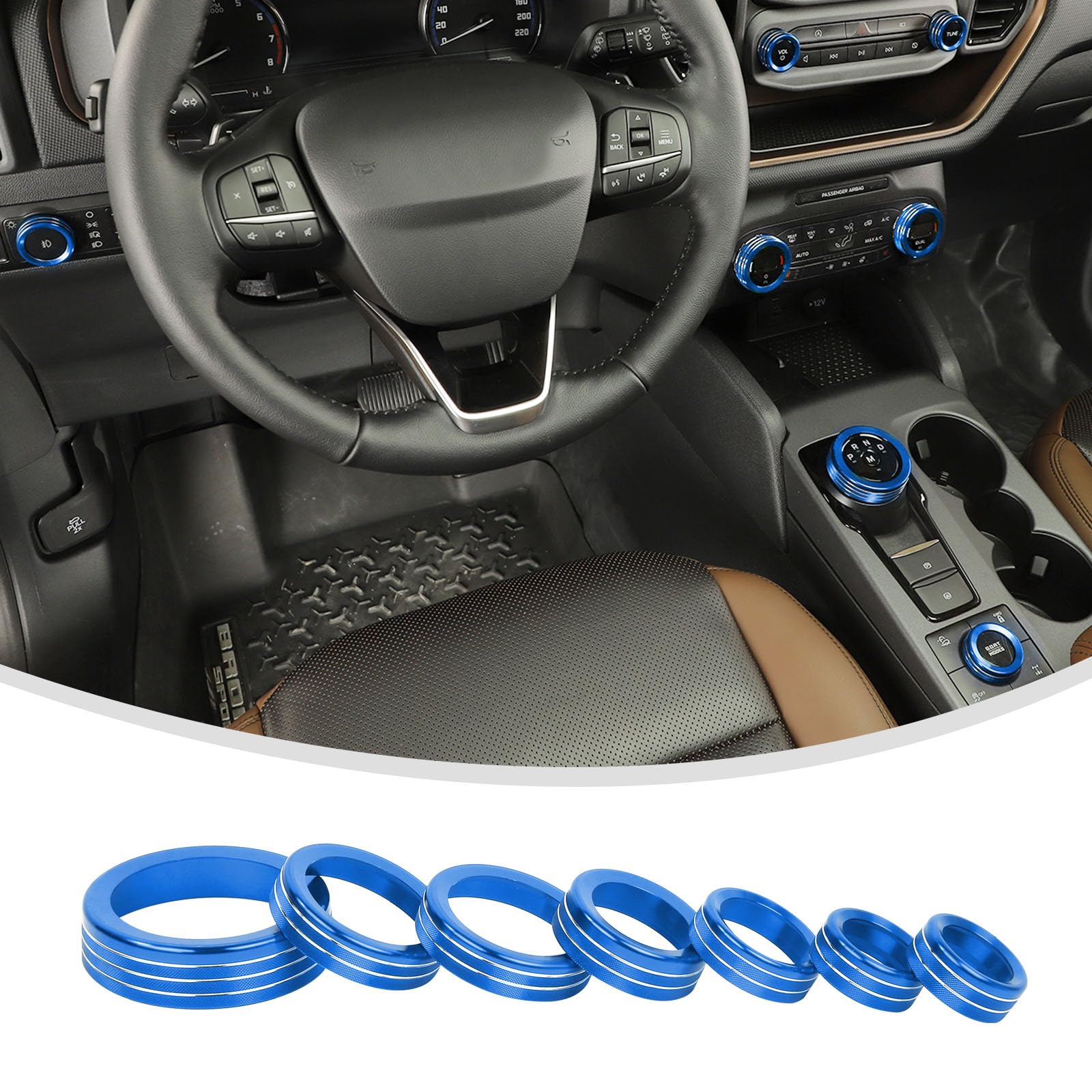 Linskip Aluminum Control Knob Trim Set Compatible with Ford Bronco Sport 2021 2022 2023 2024, Dash Switch Knob Covers for Bronco Sport Interior Accessories(Blue)