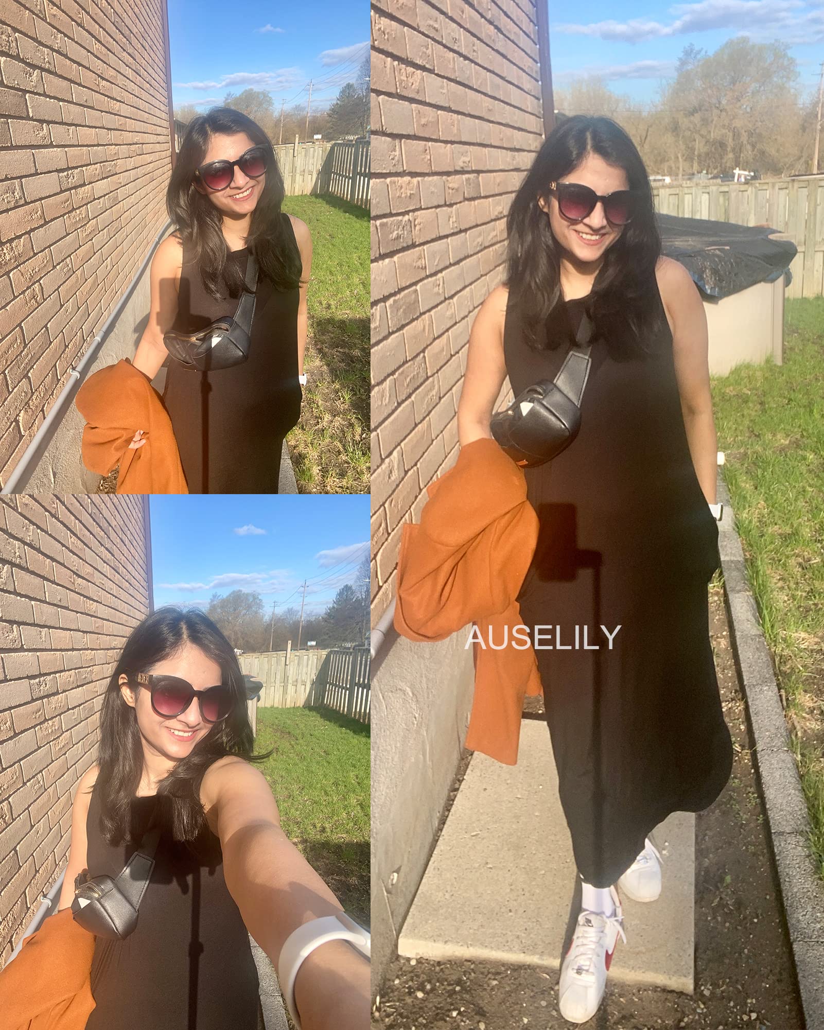 AUSELILY Vestito Donna Estivo Lungo Vestito Maxi Senza Maniche Vestito da Spiaggia Stampa Floreale Vestiti Casual Donna con Spacco Laterale e Tasche