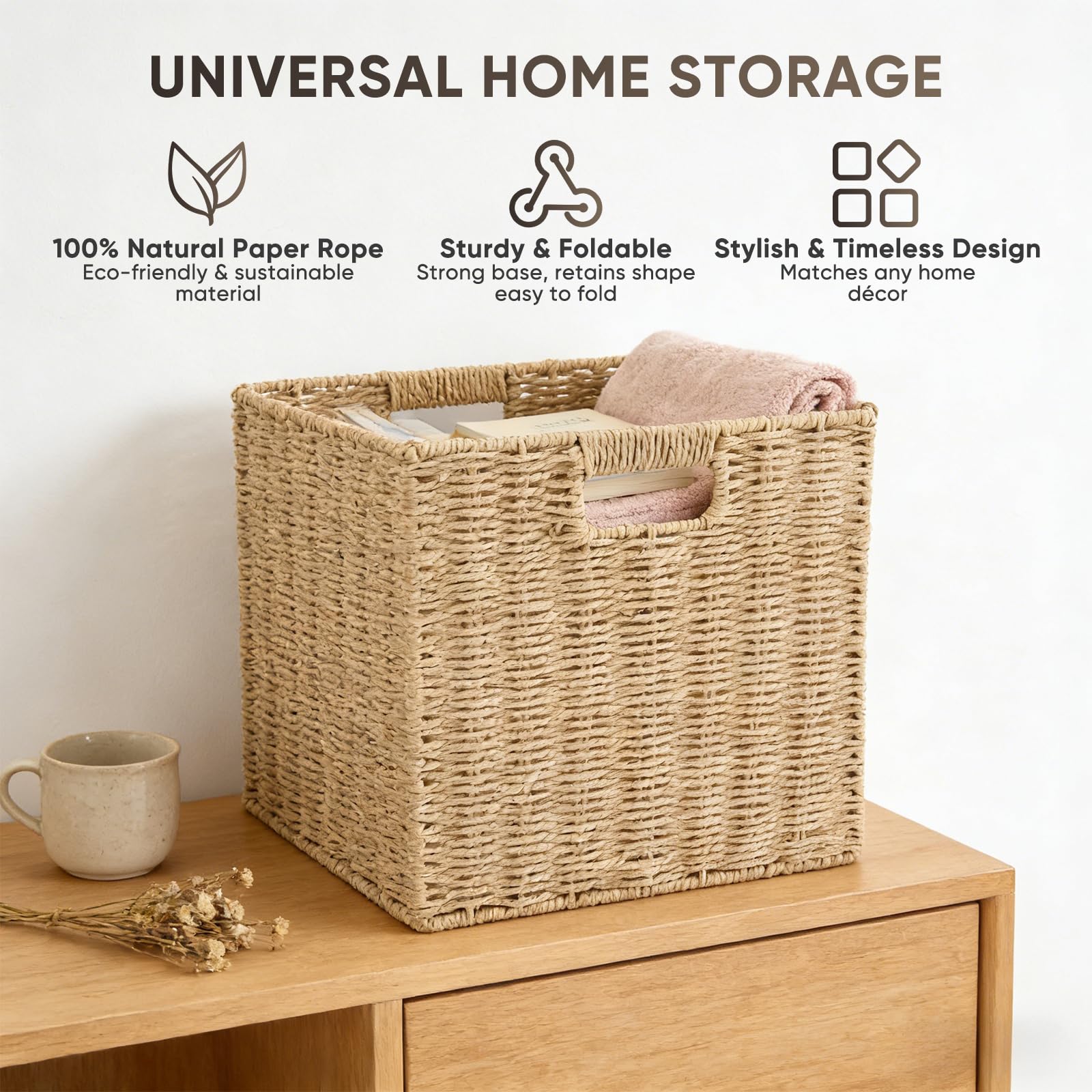 Kallax - Set di 4 cestini intrecciati, adatti per scaffali Kallax, 30 x 30 x 30 cm, colore: Naturale Kallax Expedit con manici, cestino intrecciato, per scaffali