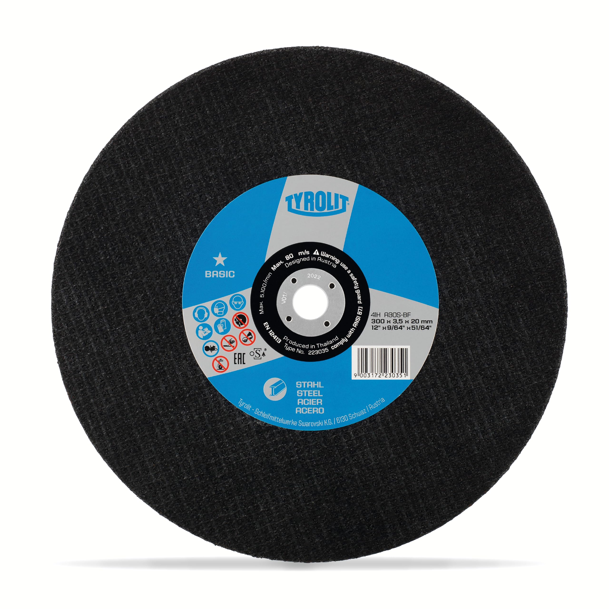 TYROLIT 223035 BASIC Metal Cutting Discs for Steel - Universal Cut Off Wheels - Angle Grinder Discs - 300 x 3.5 x 20 mm - 10-Pack