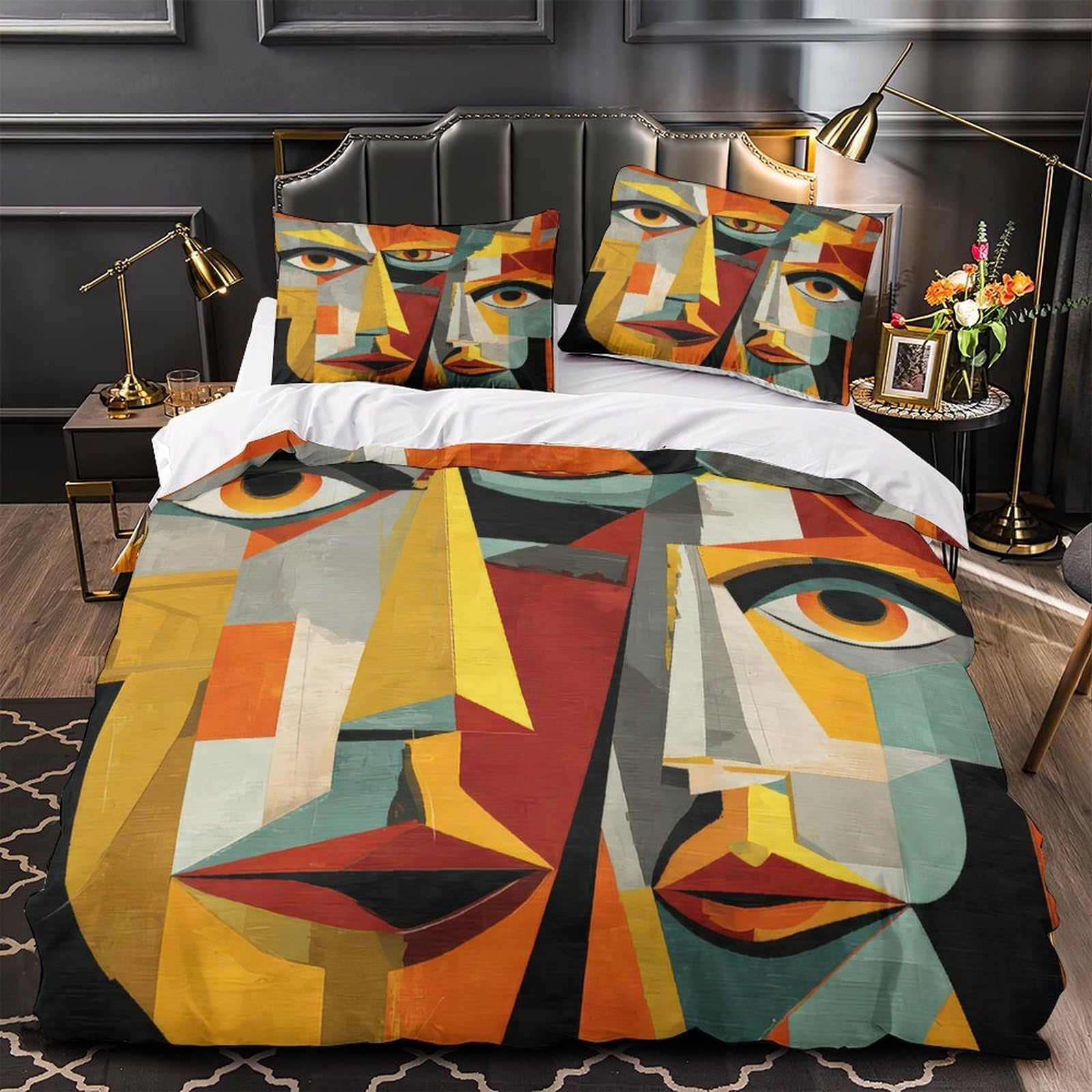 Parure de lit microfibre super douce avec housse de couette léger motif géométrique moderne