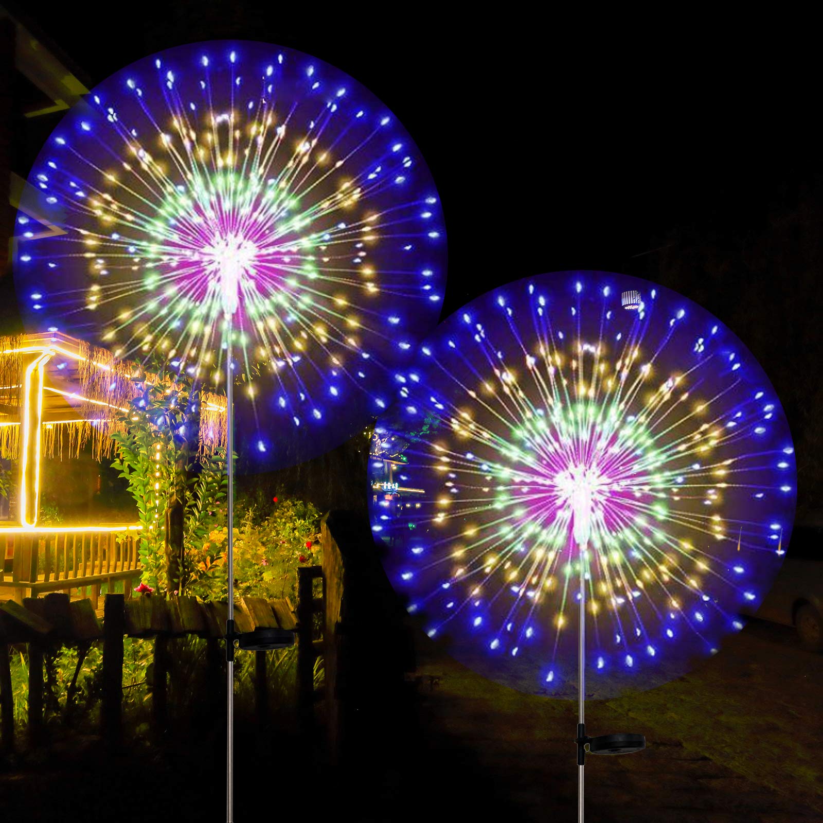 YOTOZU 2 PCS Solar Firework Light, Outdoor Solar Garden Decorative Lights 120 LED Powered 40 Copper Wires String DIY Landscape Light for Pathway (Multi-Color)
