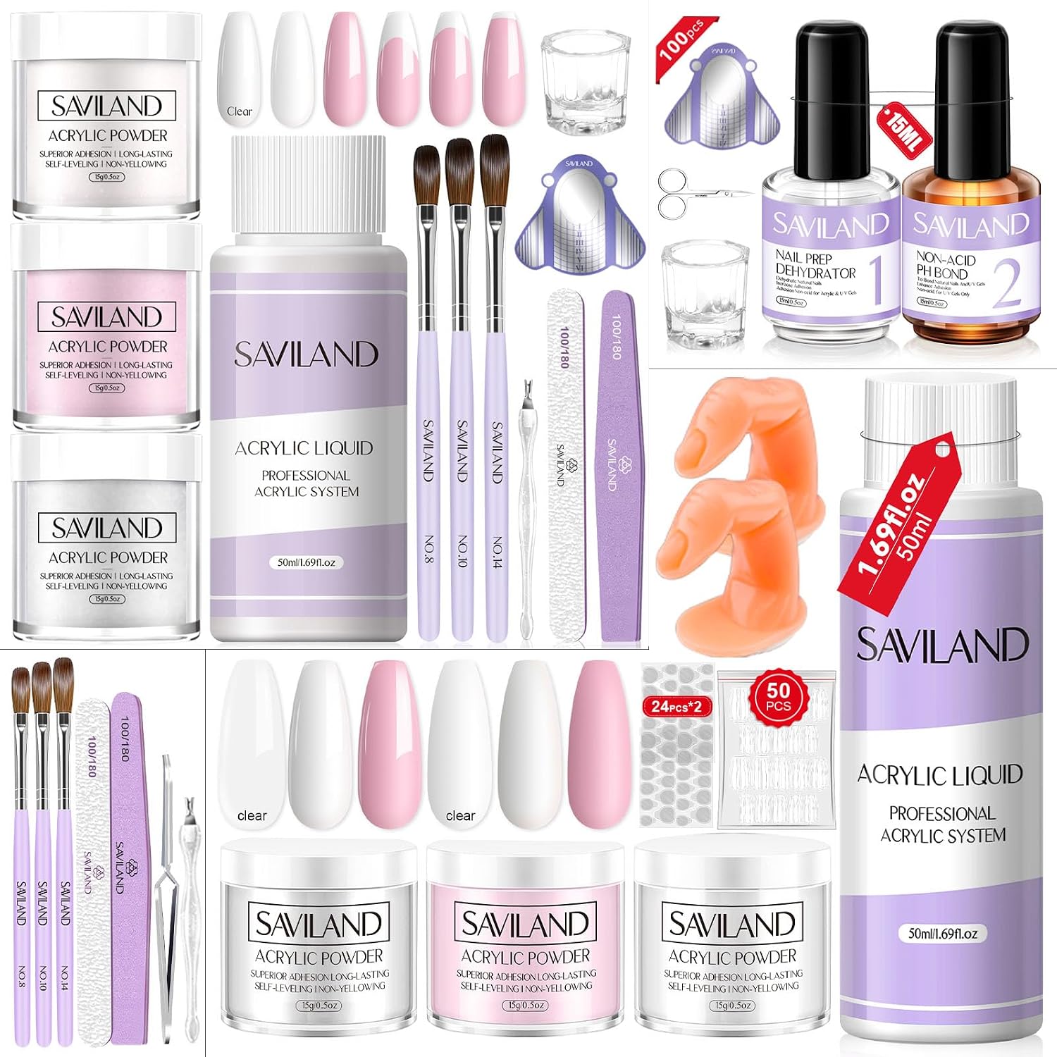 SAVILAND Essentials Acrylic Nail Kit for Beginners with Everything Home DIY