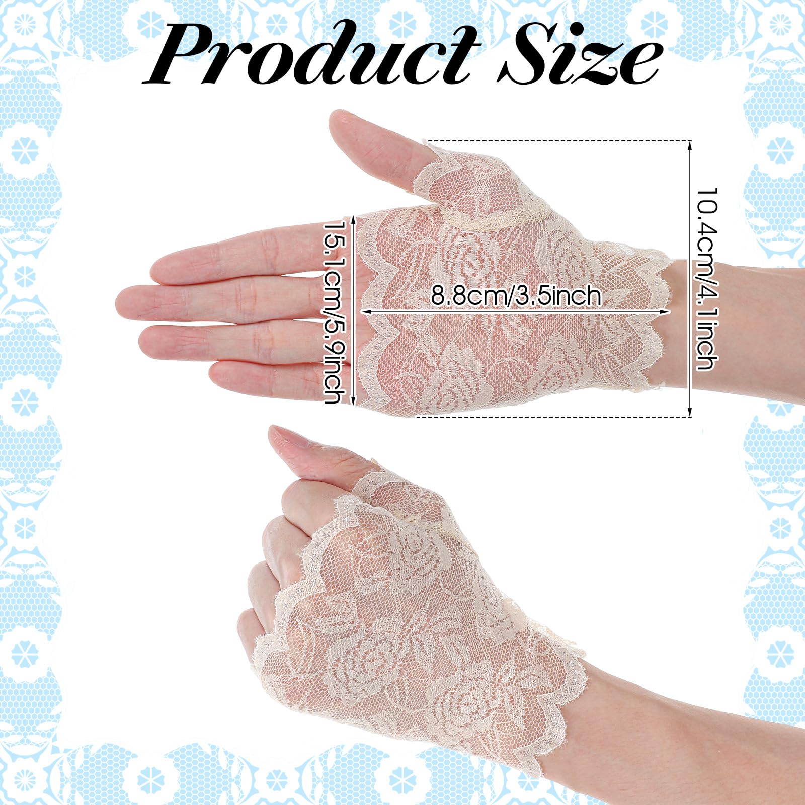 Quilax Lace Gloves Fingerless, Short Floral Lace Gloves Women Tea Party, Fingerless Glove for Women Bridal Prom Wedding Party Costume Accessories(Beige)