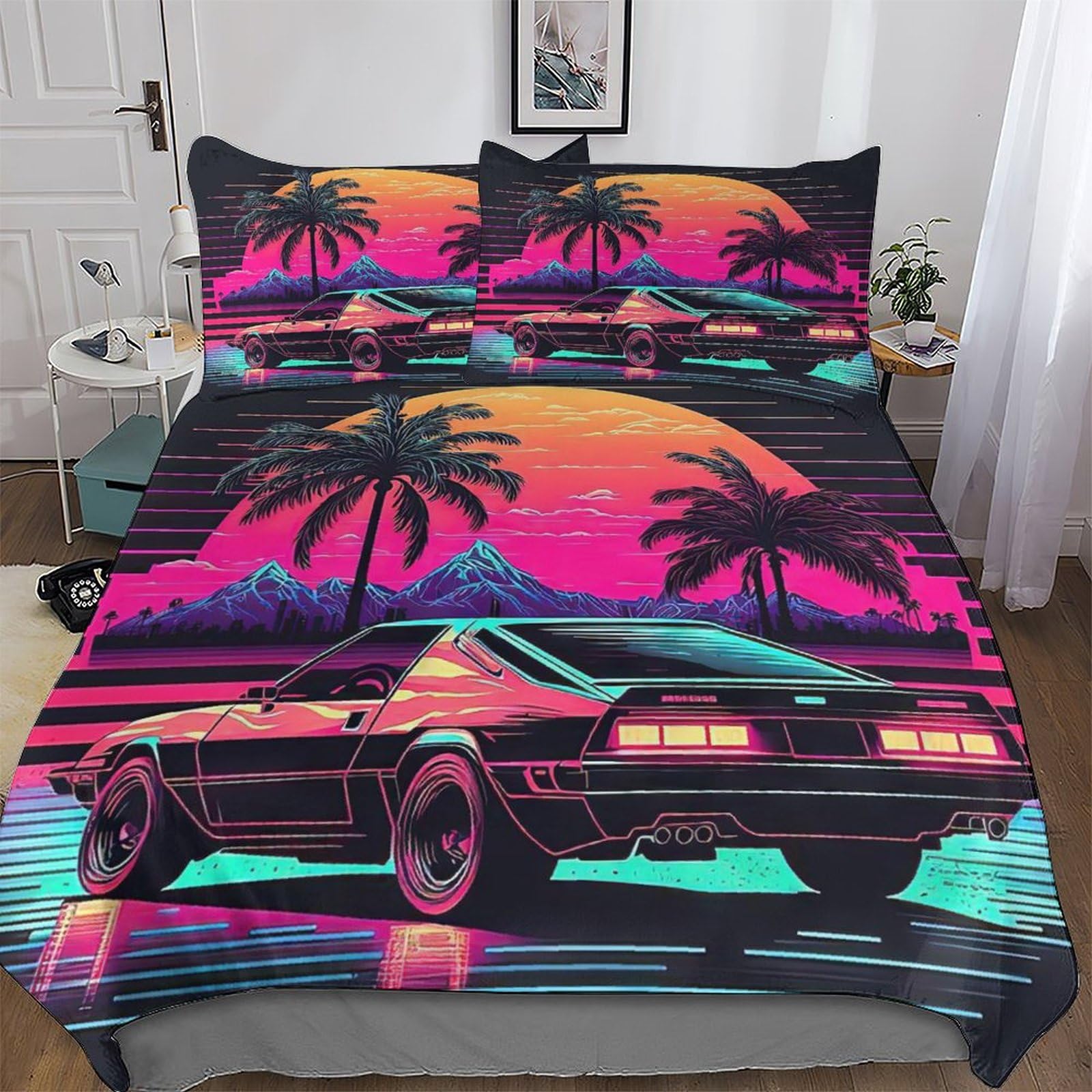 Housse de couette voiture au néon avec taies d'oreiller microfbre King 220x240