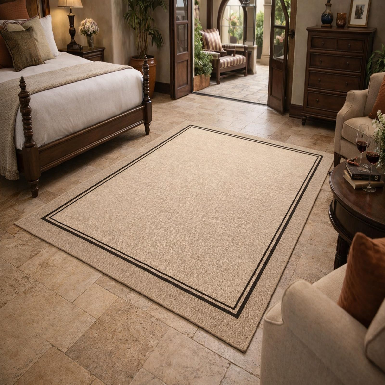 Tapis de salon poils ras géométrique beige nettoyage facile 120x200